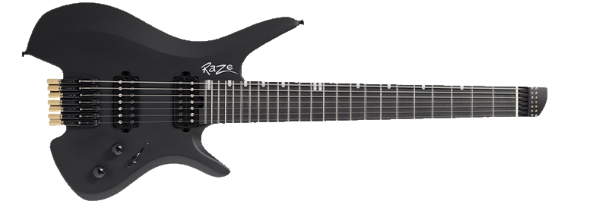 Guitarra Michael Raze GMR507 DK Dark Side Headless 7 Cordas com 2 Humbuckers Alnico V e 24 Trastes Inox Extra-Jumbo