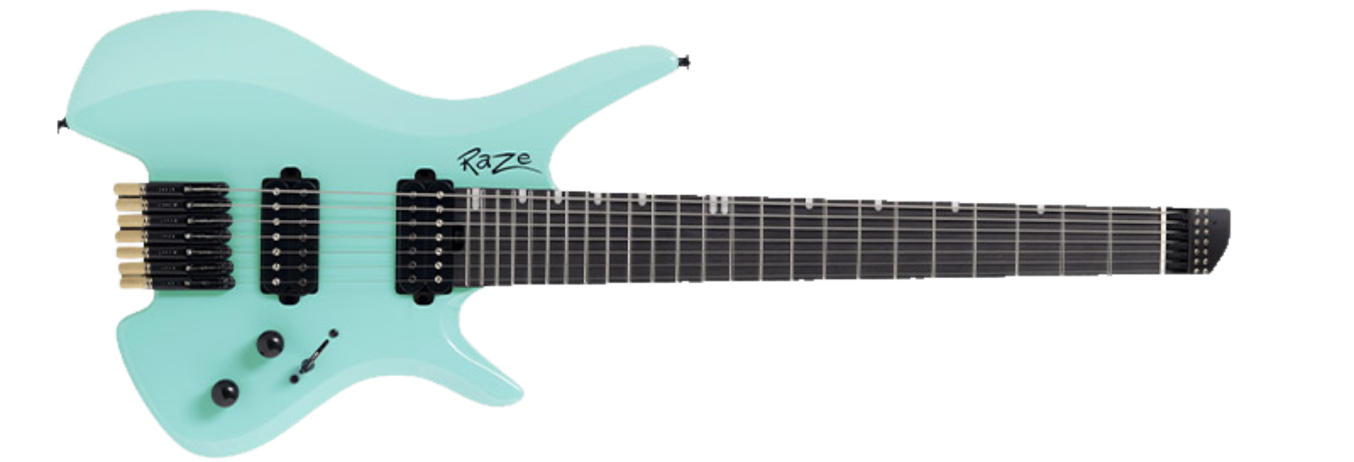 Guitarra Michael Raze GMR507 AG Aqua Green 7 Cordas Headless com Corpo Okoume Braço Roasted Maple e Captadores Alnico V