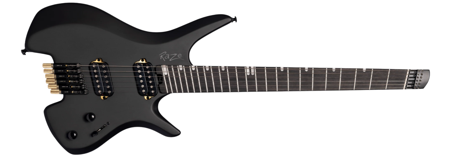 Guitarra Michael Raze GMR500 DK Dark Side Headless 6 Cordas Corpo Okoume Braço Roasted Maple Escala Purple Heart 2 Humbuckers Alnico V