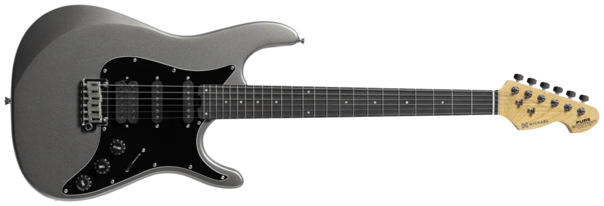 Guitarra Michael GMS270 MTS Metallic Silver Strato HSS 6 Cordas Corpo Poplar Braço Maple Escala Purple Heart 24 Trastes Inox