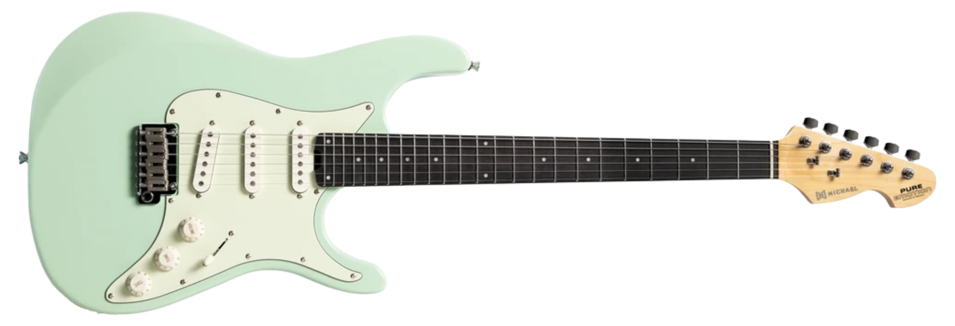 Guitarra Michael GMS260 SGR Surf Green Strato SSS 6 Cordas Corpo Poplar Braço Maple Escala Purple Heart 24 Trastes Inox