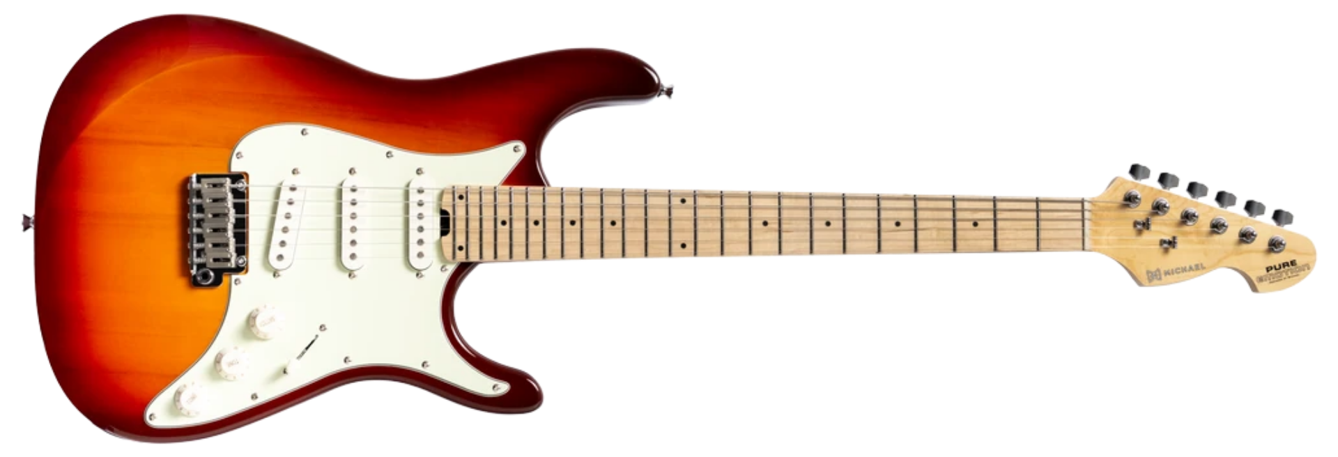 Guitarra Michael GMS260 HSB Honey Burst Strato SSS 6 Cordas Corpo Poplar Braço e Escala Maple 24 Trastes Inox