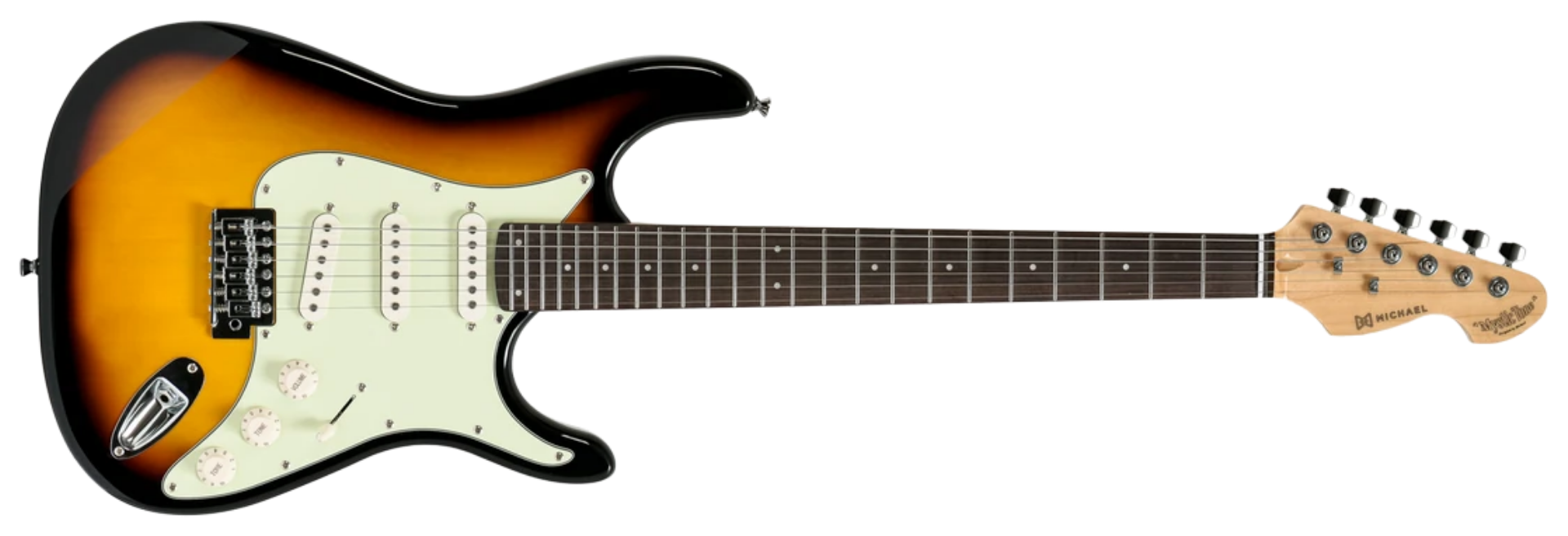 Guitarra Michael GMS130 SUB Sunburst Strato SSS 6 Cordas Corpo Poplar Braço Maple Escala Purple Heart 24 Trastes Inox