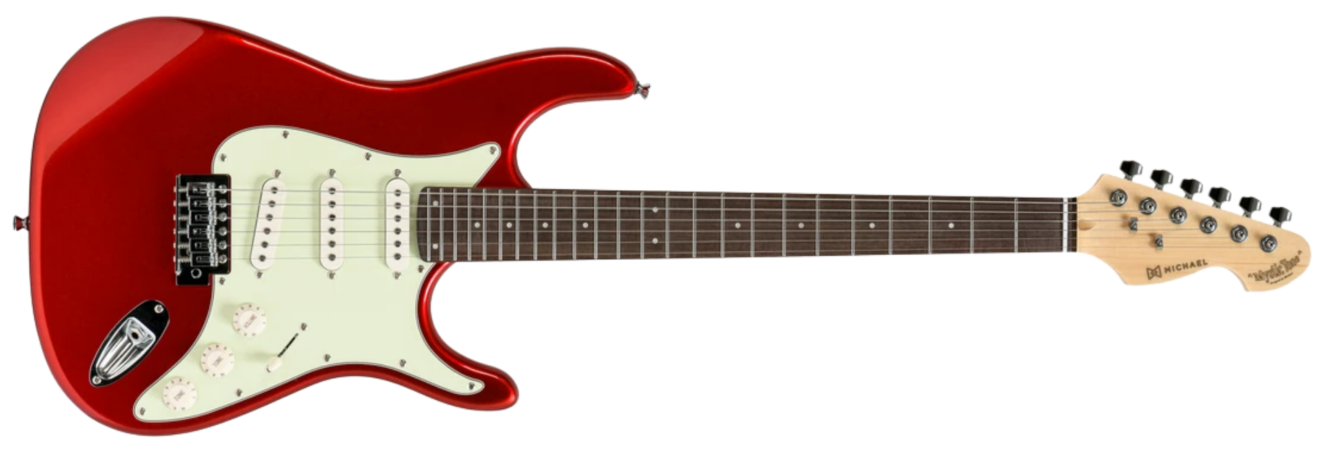 Guitarra Michael GMS130 MTR Metallic Red Strato SSS 6 Cordas Corpo Poplar Braço Maple Escala Purple Heart 24 Trastes Inox