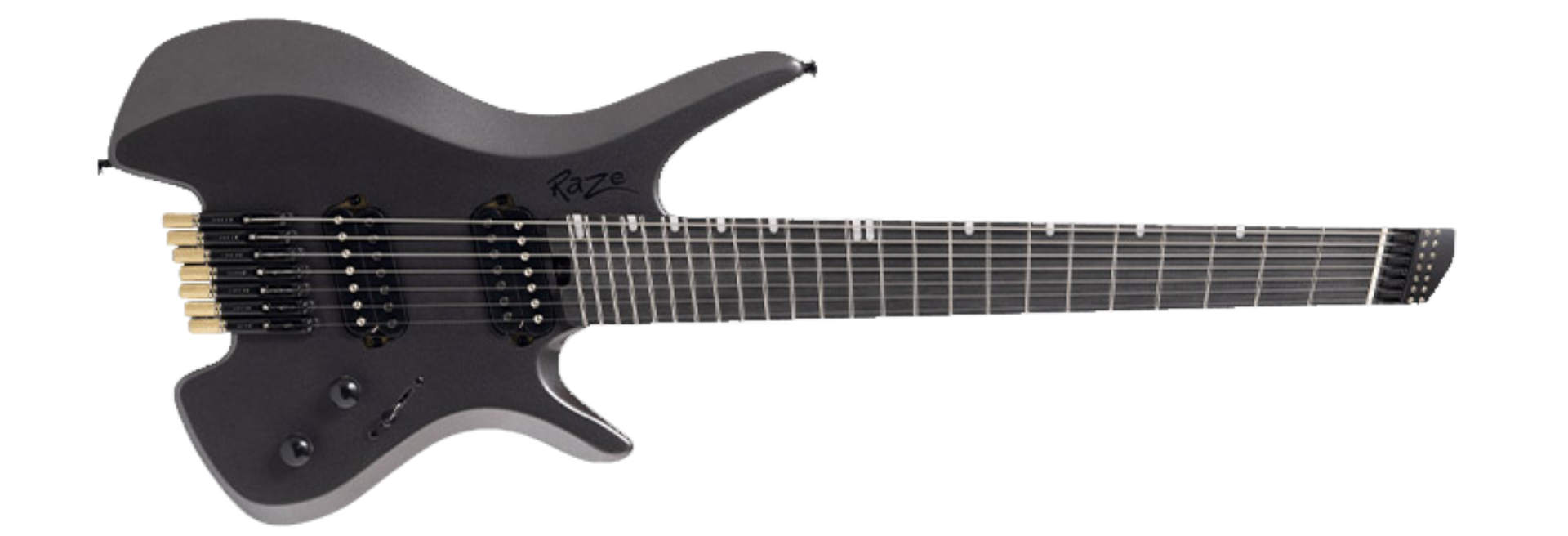Guitarra Michael Raze GMR507F TB 7 Cordas Headless Multi-Scale Corpo Okoume Braço Roasted Maple Escala Purple Heart 2 Humbuckers Alnico V