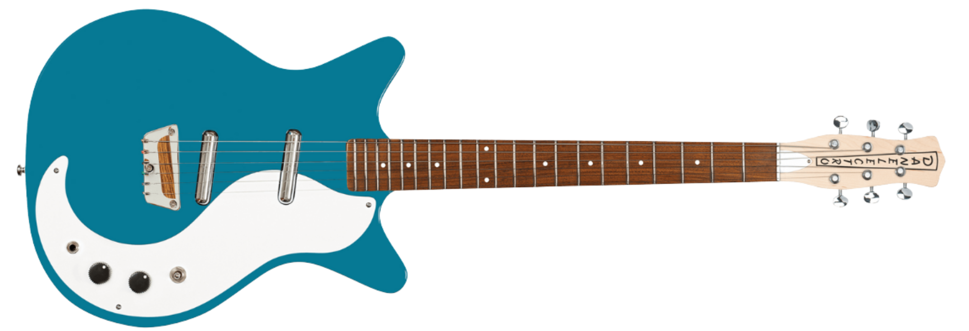 Guitarra Danelectro Stock '59 Aquamarine 6 Cordas Semi-Oca Shorthorn Corpo Hardboard Plywood com Bloco Central 2 Captadores Lipstick Alnico VI