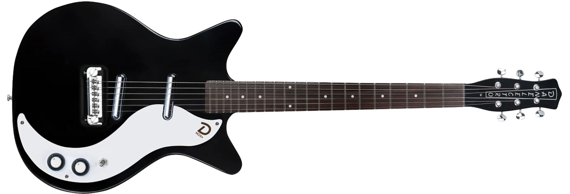 Guitarra Danelectro 59 M NOS Black 6 Cordas Semi-Oca Shorthorn com 2 Captadores NOS Lipstick Single-Coil Alnico VI