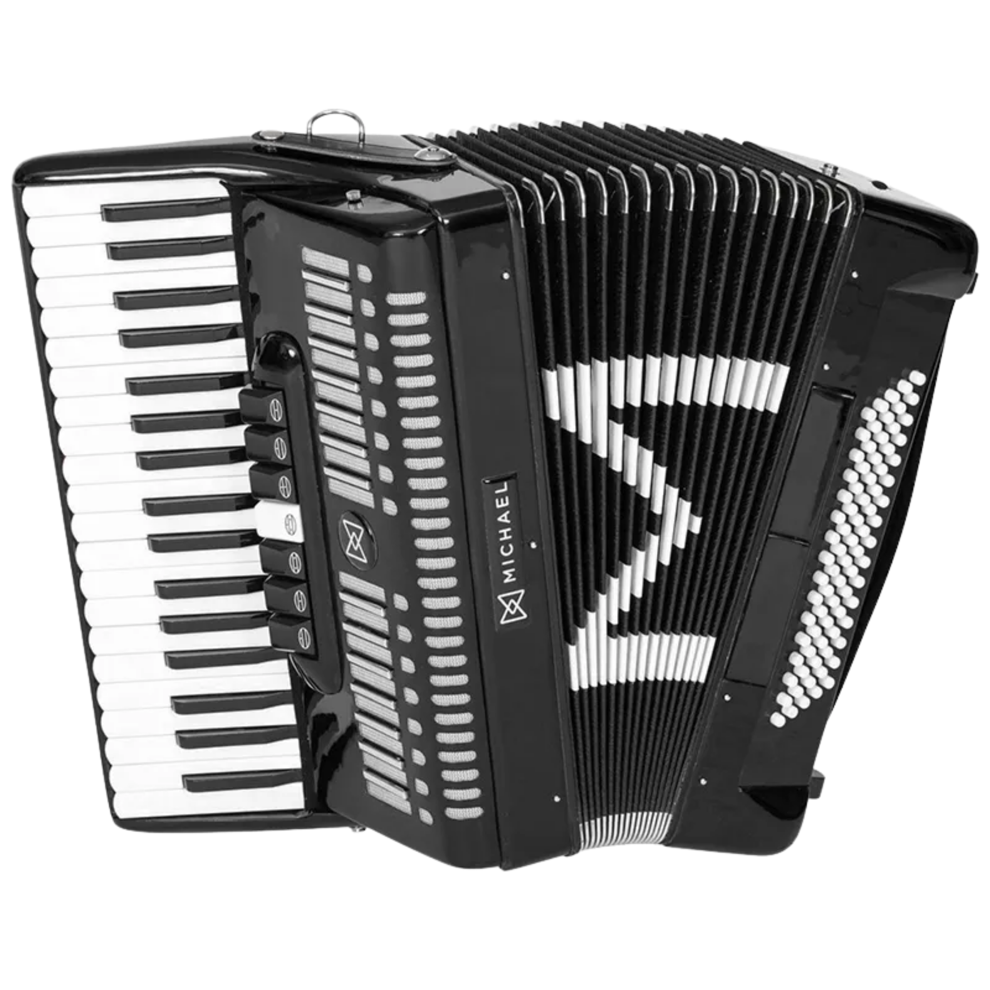 Acordeon Michael ACM8007N SPB Preto Sólido 80 Baixos 37 Teclas 7 Registros Mão Direita 2 Registros Mão Esquerda e Case