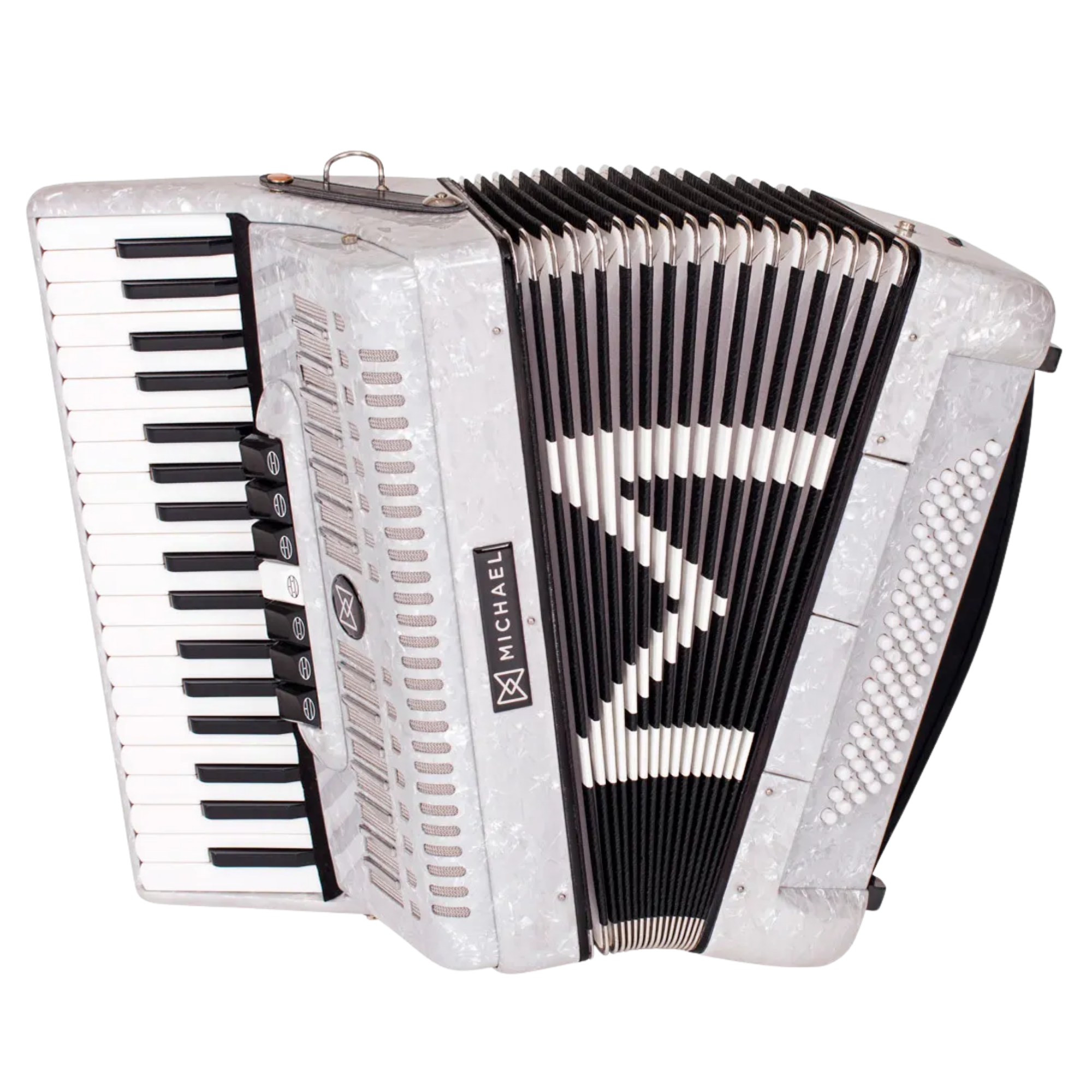 Acordeon Michael ACM8007N PWH Branco Pérola 80 Baixos 37 Teclas 7 Registros Mão Direita 2 Registros Mão Esquerda