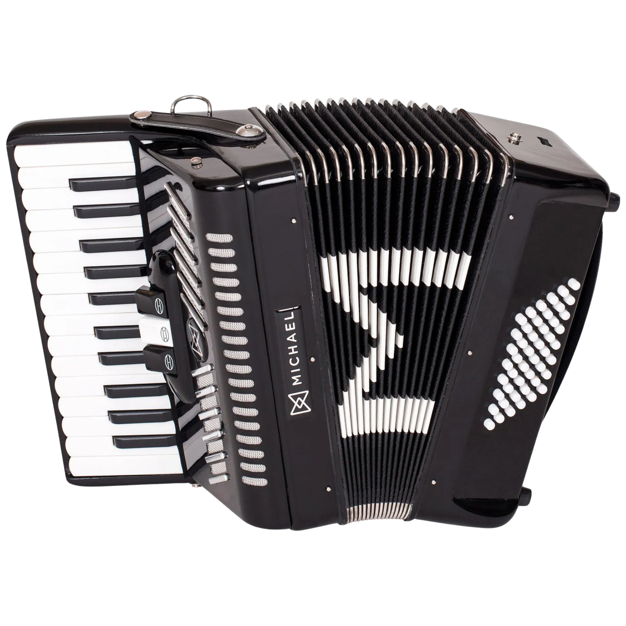 Acordeon Michael ACM4803N SPB Preto Sólido 48 Baixos 26 Teclas 3 Registros 3ª de Voz com Case e Alças