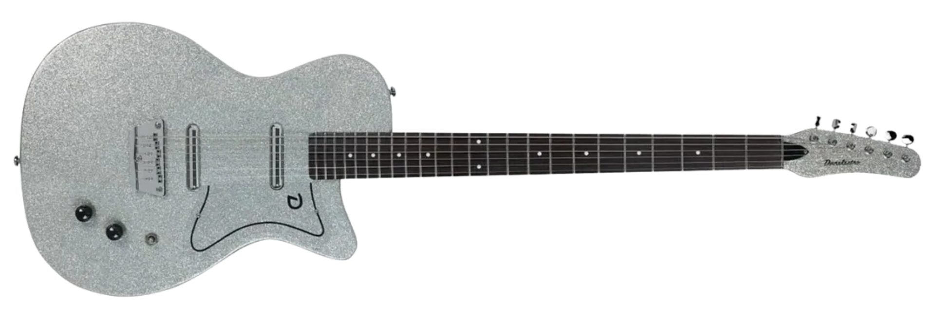 faça um titulo decente  Guitarra Danelectro Baritone Silver Metalflake 6 Cordas Escala 29,75" com 2 Captadores Lipstick