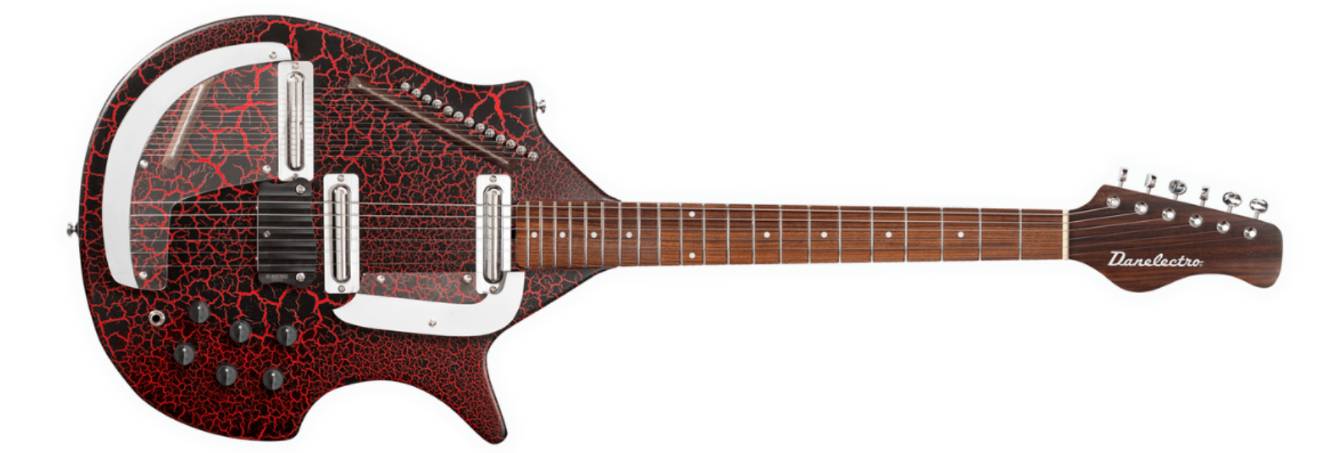 Sitar Danelectro 59 Sitar RDC-6-13 Red Crackle 13 Cordas com 1 Captador Lipstick e Escala 25"
