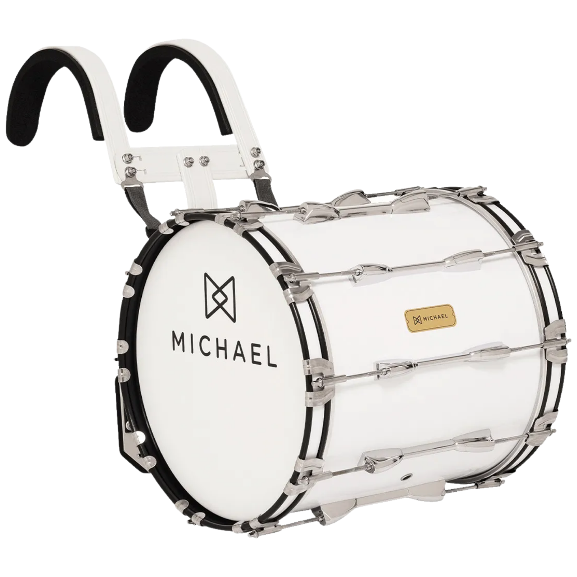 Bumbo de Marcha Michael DBM1414 14" x 14" Branco com Colete, 10 Afinações e Par de Baquetas