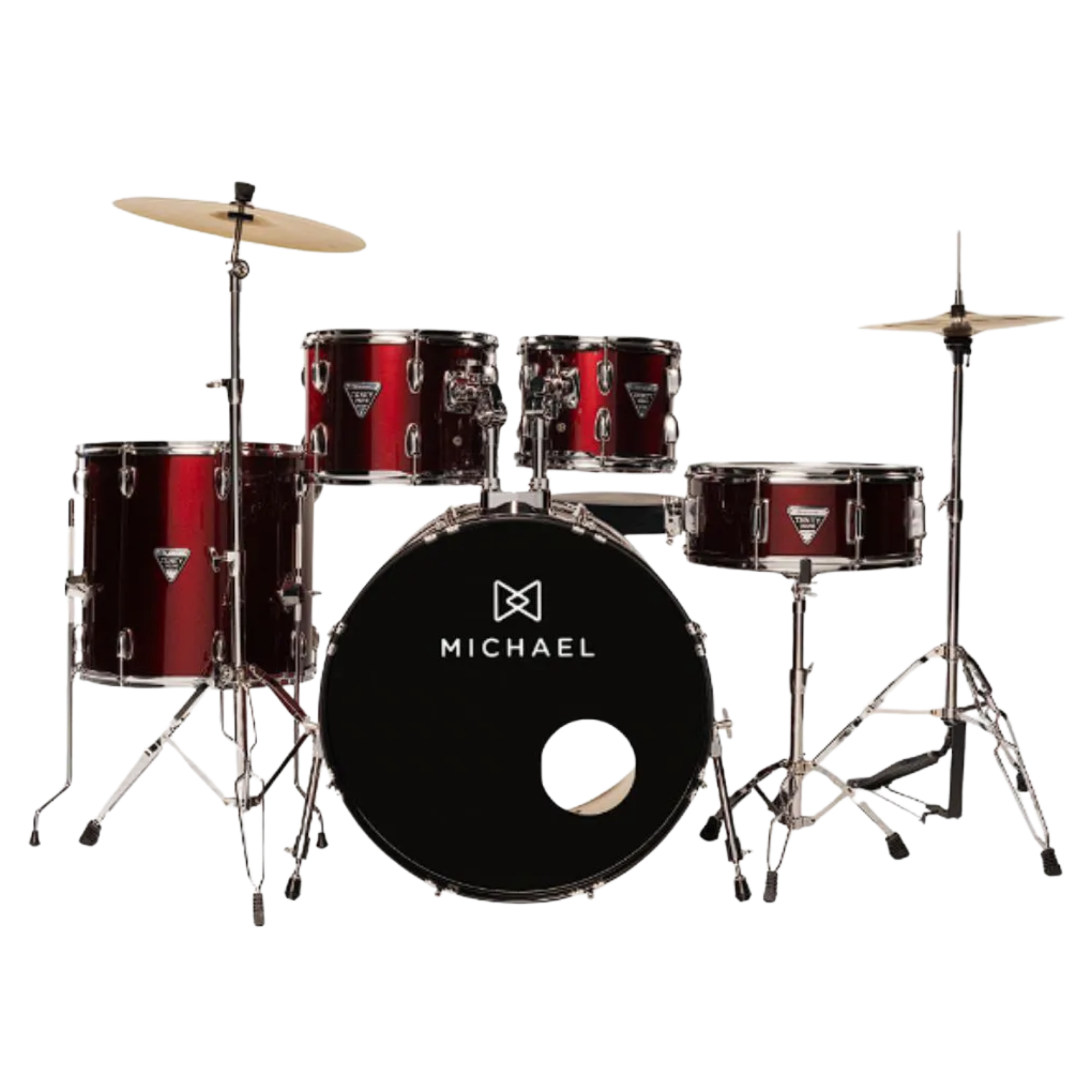 Bateria Acústica Michael Trinity DMT222 WR Wine Red 5 Peças com Bumbo 22", Tons 10"/12", Surdo 14" e Caixa 14"