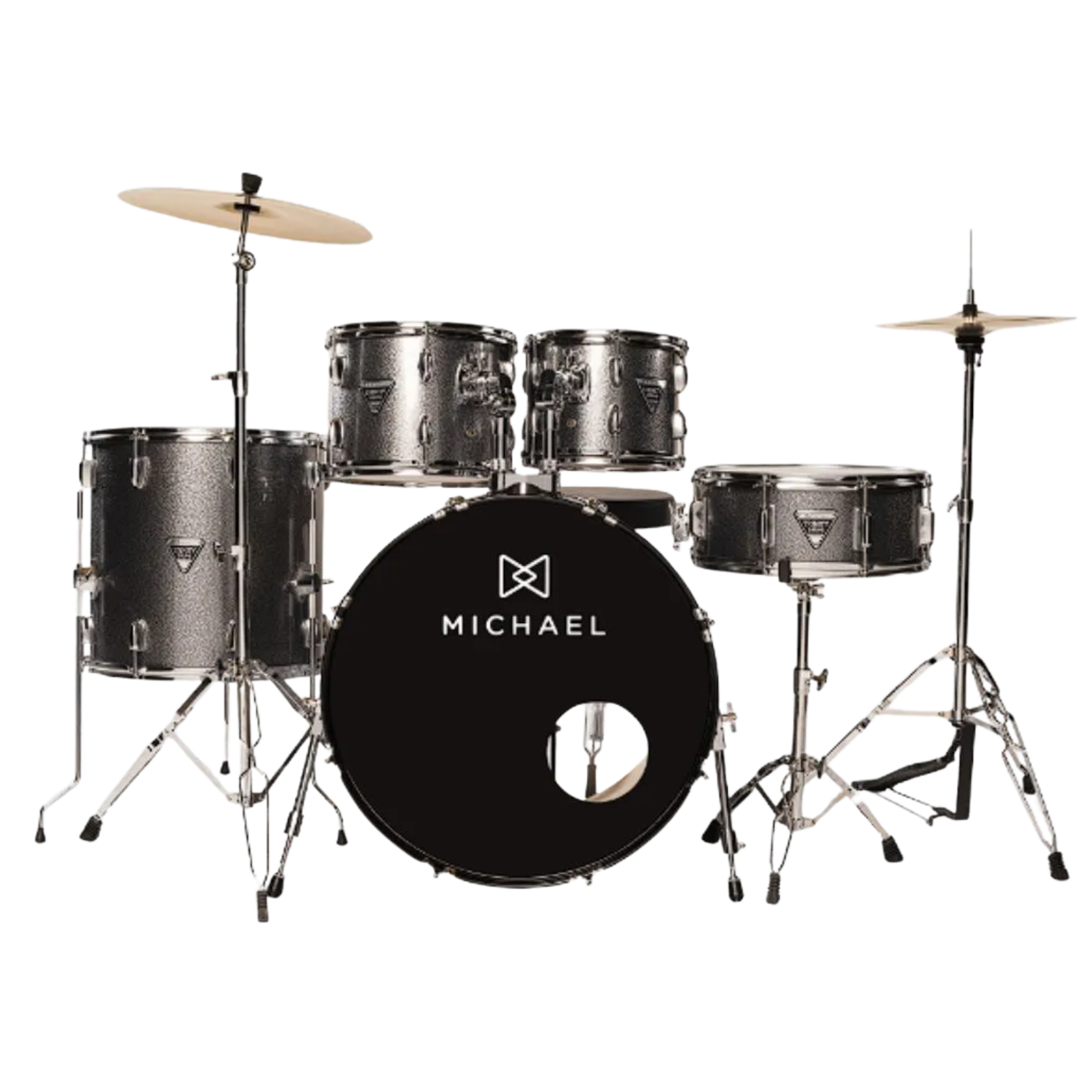 Bateria Acústica Michael Trinity DMT222 GY Glossy Black 5 Peças com Bumbo 22", Tons 10"/12", Surdo 14" e Caixa 14"