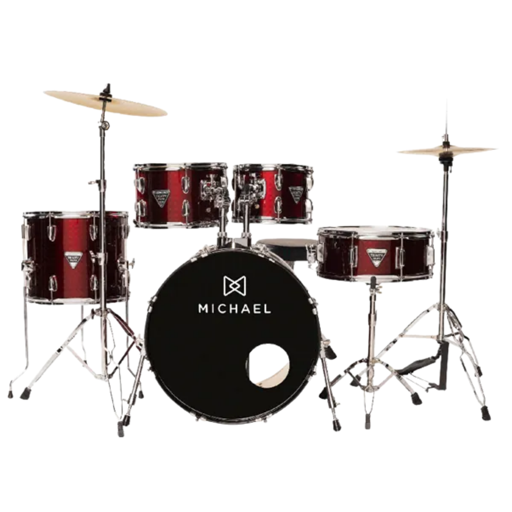 Bateria Acústica Michael Trinity DMT220 WR Wine Red 5 Peças com Bumbo 20", Tons 10"/12", Surdo 14" e Caixa 14"