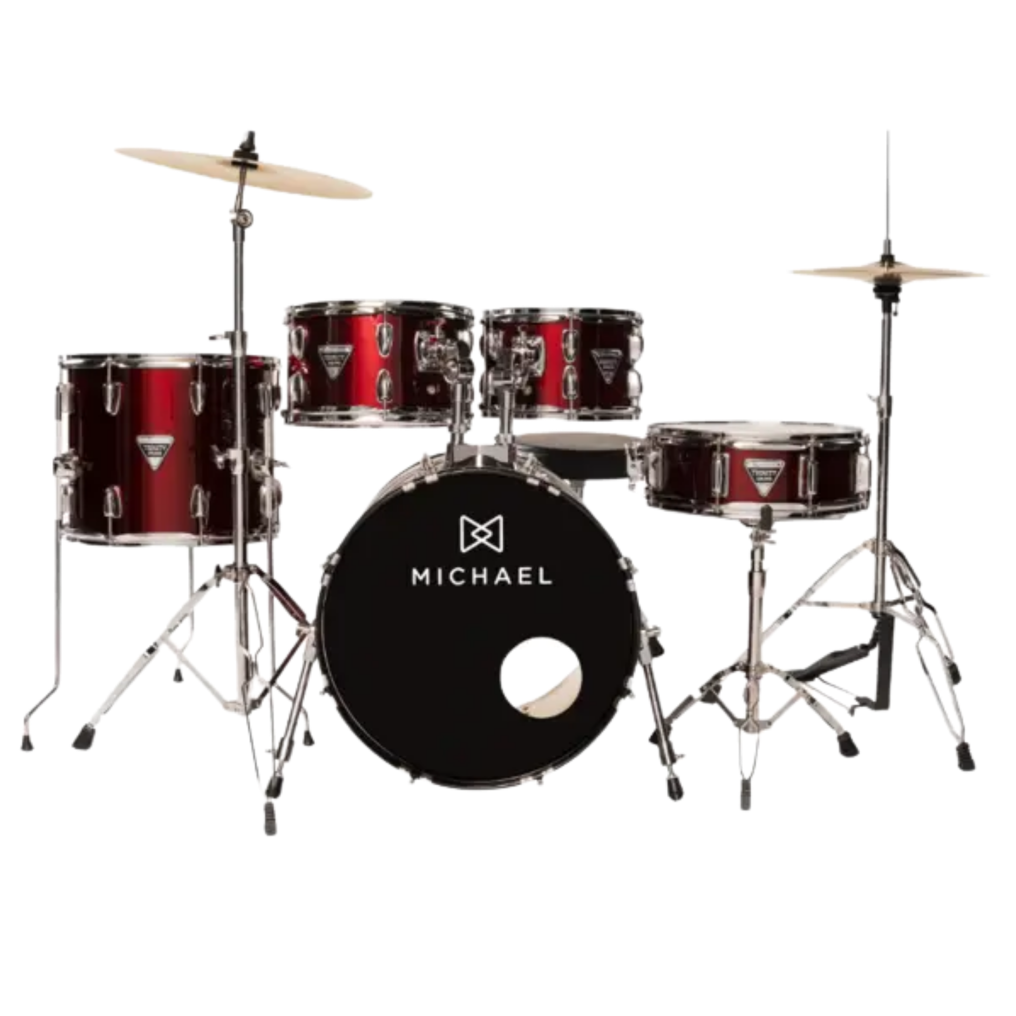Bateria Acústica Michael DMT218 WR Wine Red 5 Peças com Bumbo 18", Tom 10", Surdo 13", Caixa 12" e Prato 14"