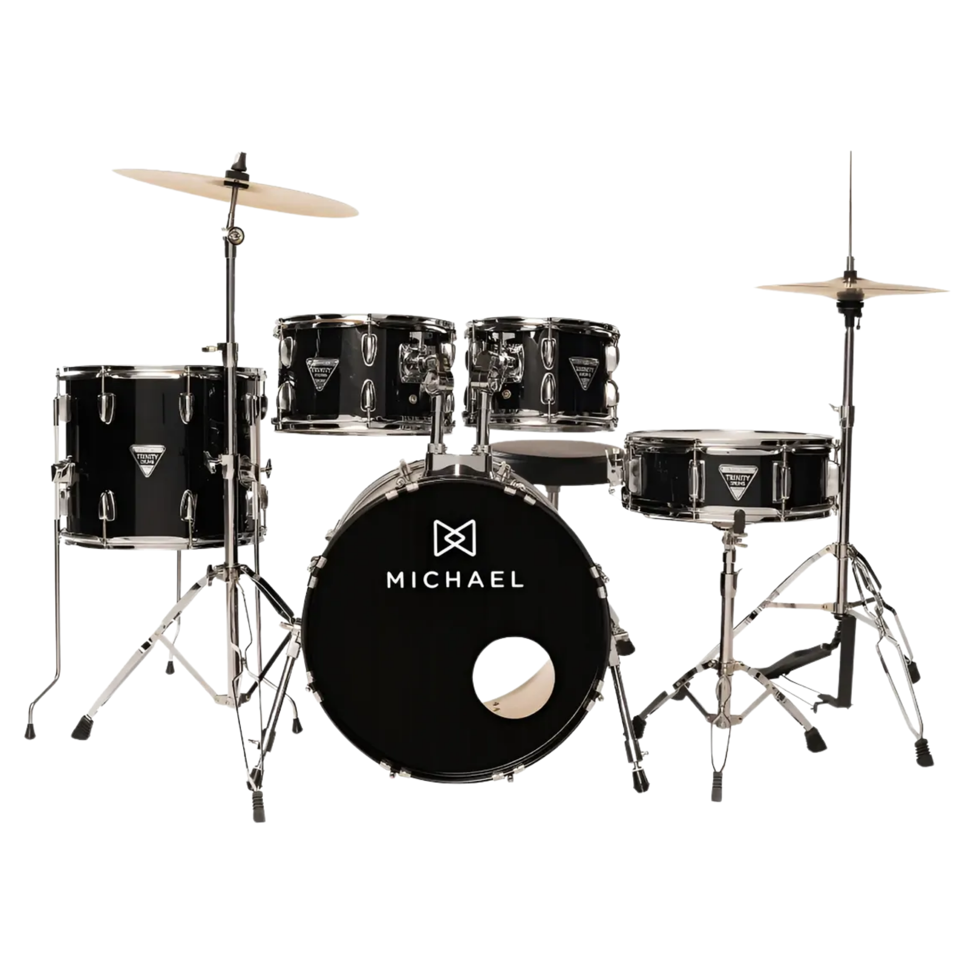 Bateria Acústica Michael Trinity DMT218 BK Black 5 Peças com Bumbo 18" Tons 10"/12" Surdo 13" Caixa 12" Pratos e Banco