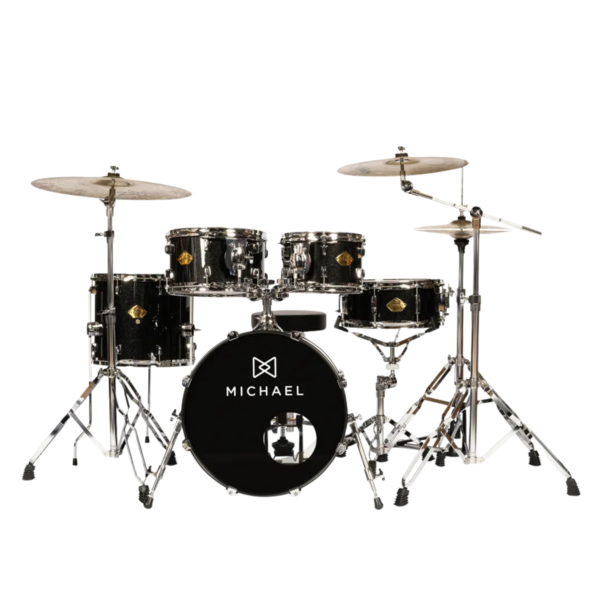 Bateria Michael Legacy DML418 SBK Sparkle Black 5 Peças Bumbo 18" com Ferragens Reforçadas M.S.3 e Banco