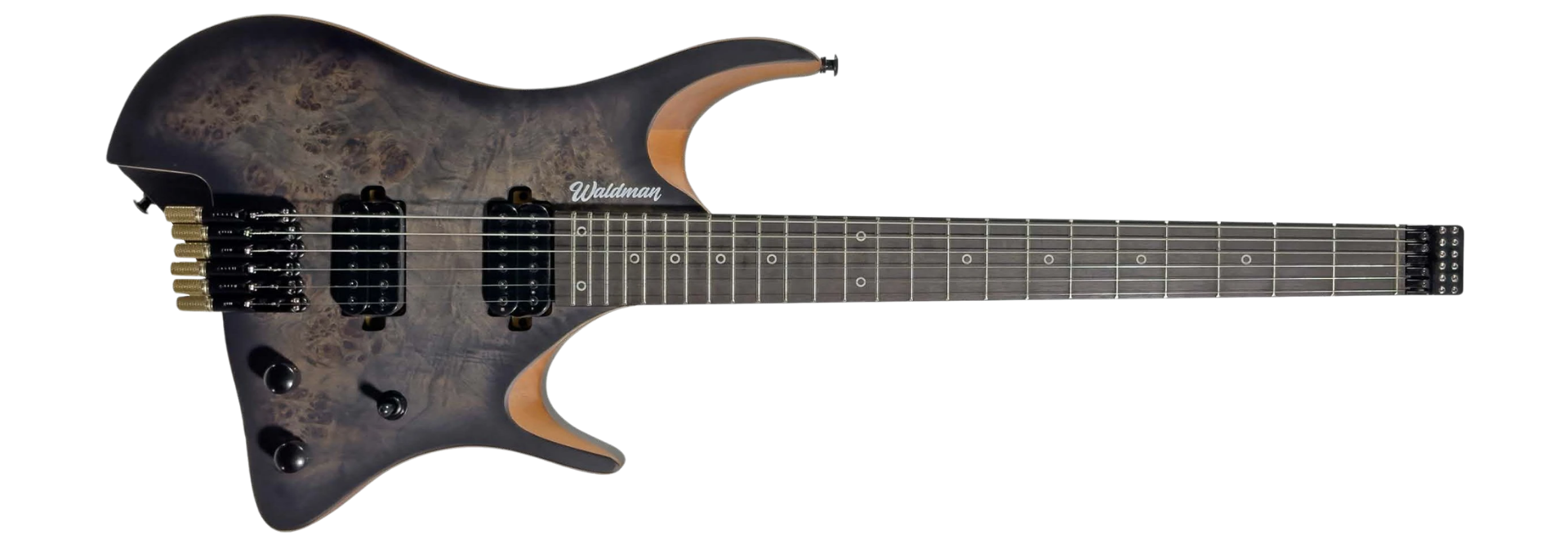 Guitarra Waldman WHL500 BKS Headless 6 Cordas Black Satin com 2 Humbuckers Ponte Fixa 24 Trastes e Bag