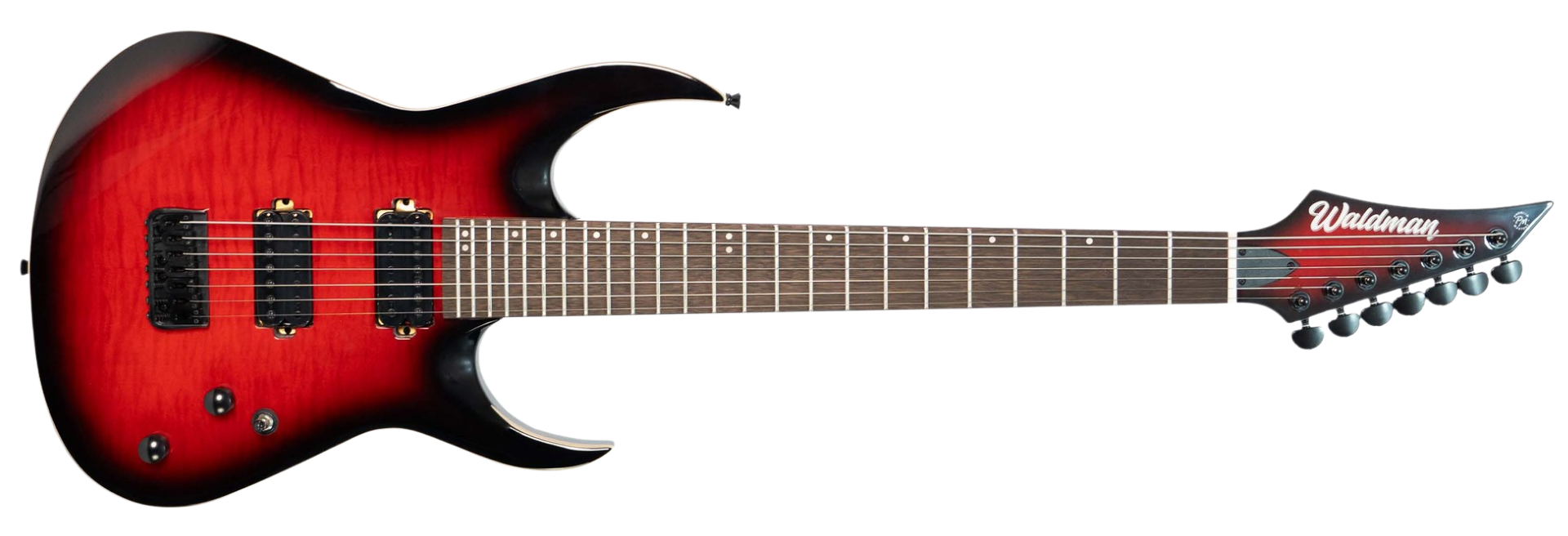 Guitarra Waldman WIG527 QRD 7 Cordas HH Ativa Quilted Red 24 Trastes com Push-Pull e Tarraxas com Trava