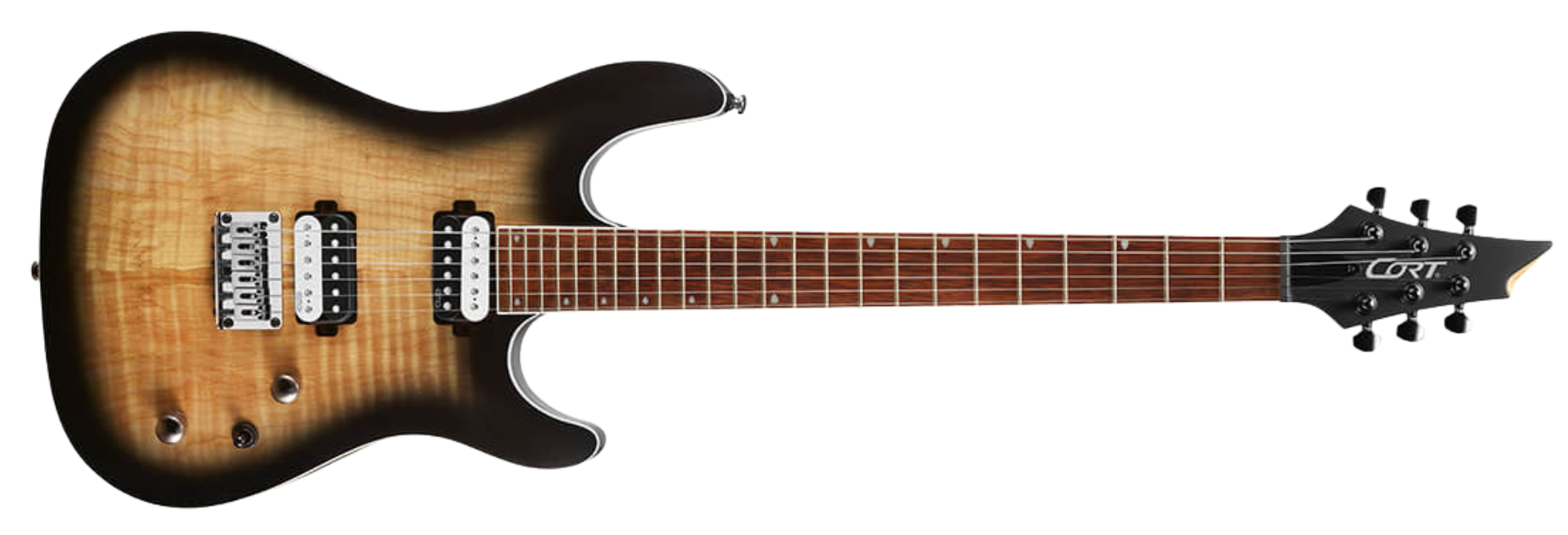 Guitarra Cort KX300 OPRB Open Pore Raw Burst HH com EMG RetroActive Super77 Trastes Inox e Ponte Hardtail