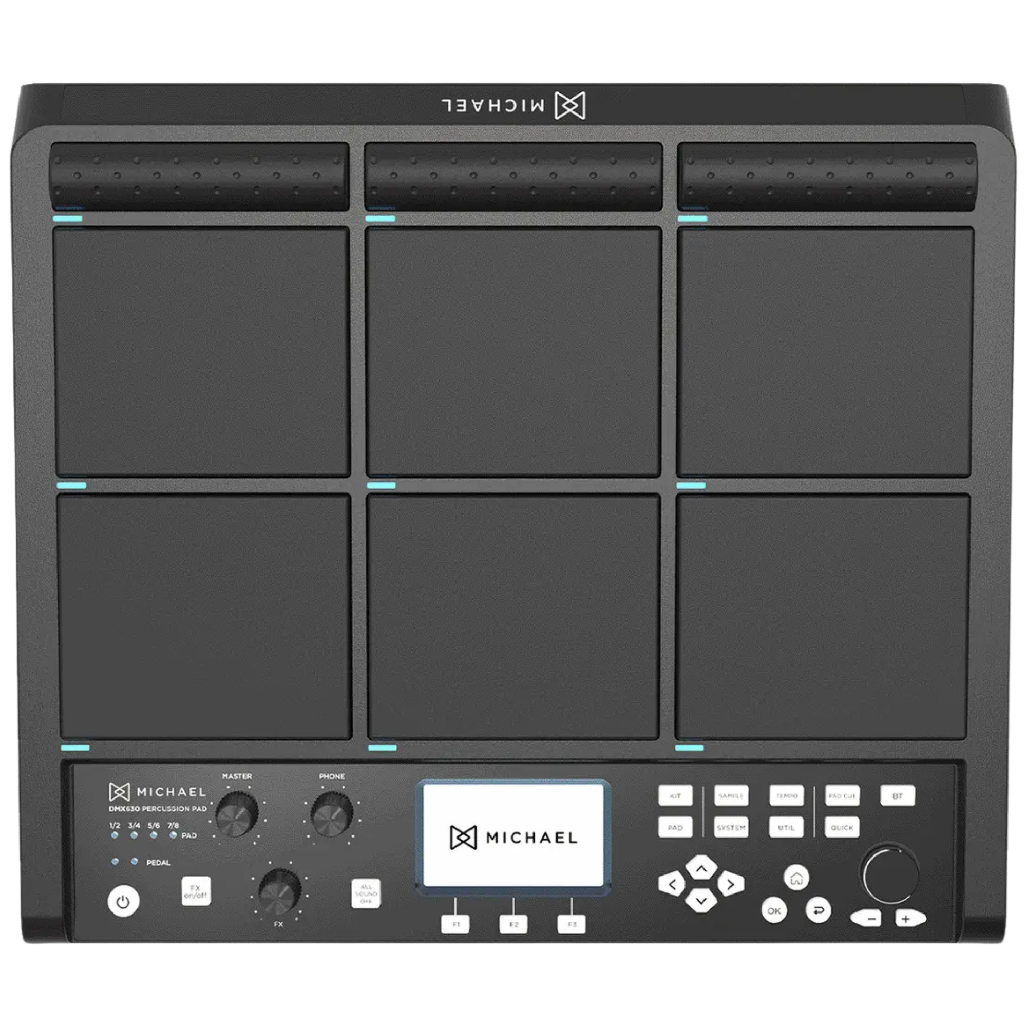 Percussion Pad Michael DMX630 Eletrônico BK Black com 9 Pads 30 Kits 20 Songs e 10 Entradas de Trigger