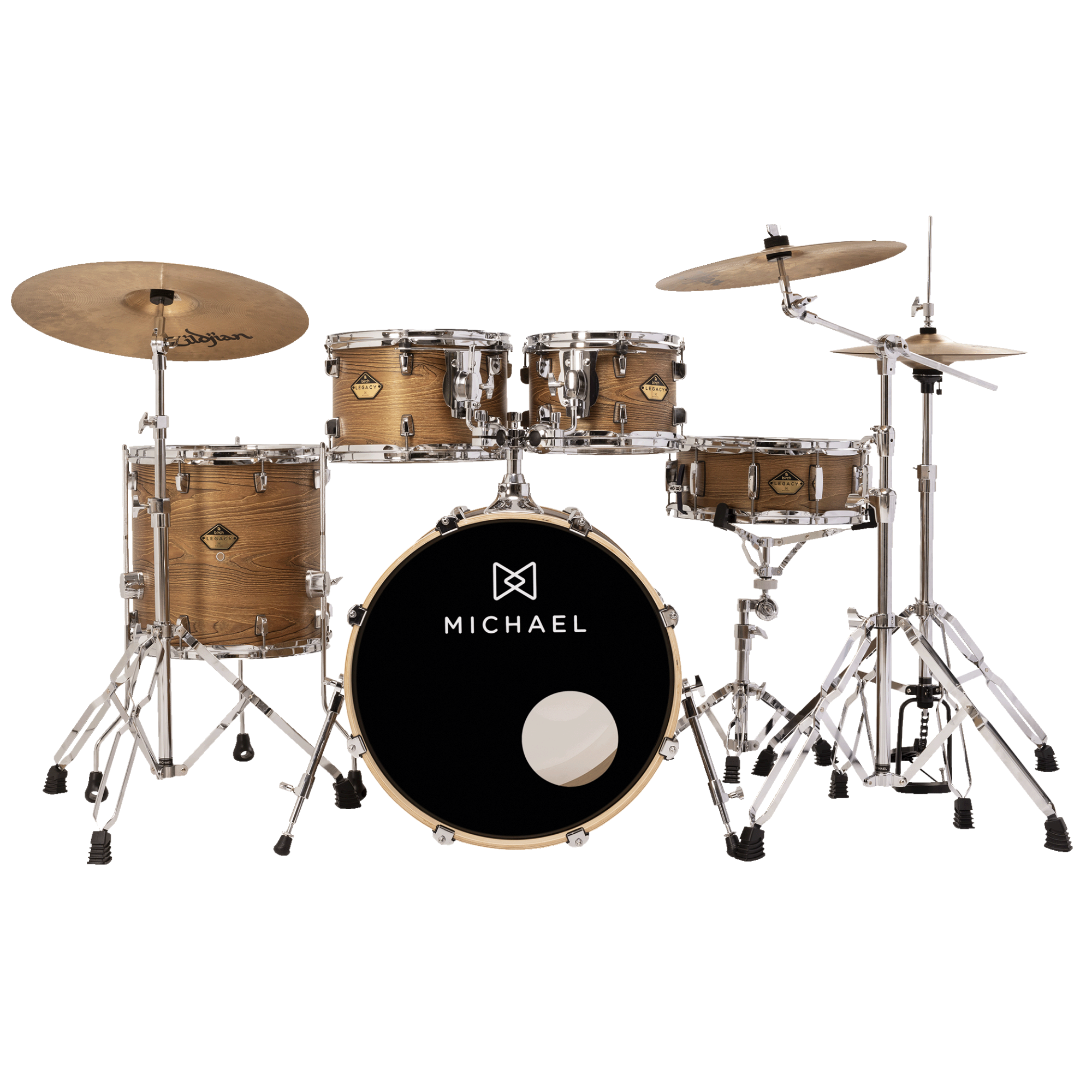 Bateria Michael Legacy Birch DMB520 FRT Marrom 5 Peças com Bumbo 20" Tom 10" 12" Surdo 14" e Caixa 14"