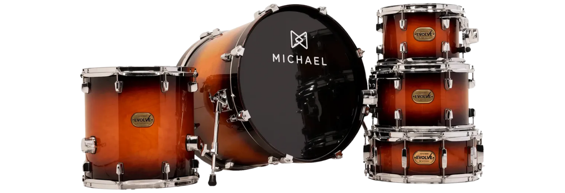 Bateria Acústica Michael Evolve DME620 LSB Lacquer Sunburst Bumbo 20" Casco Maple Shell Pack