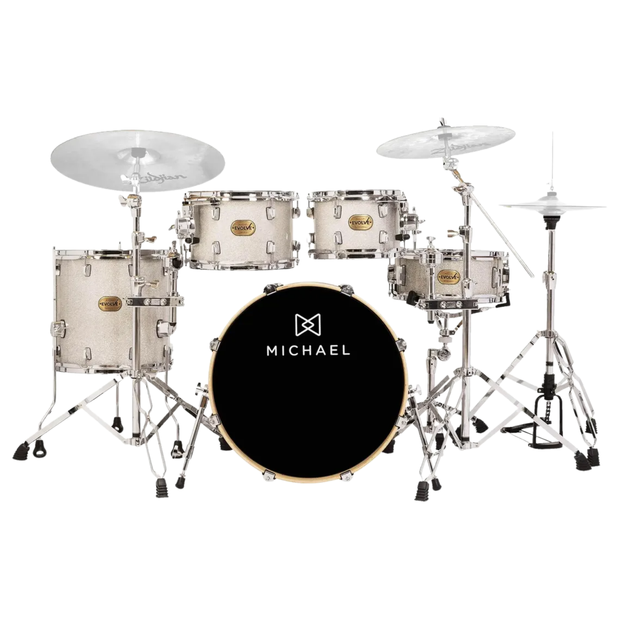 Bateria Acústica Michael Evolve DME620 LSR Lacquer Silver Bumbo 20" Casco Maple Shell Pack