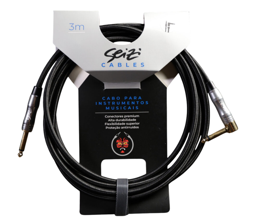 Cabo Seizi Cable Energy P10 x P10L BK Black 3m com Conectores Banhados a Ouro e Dupla Blindagem 10361019