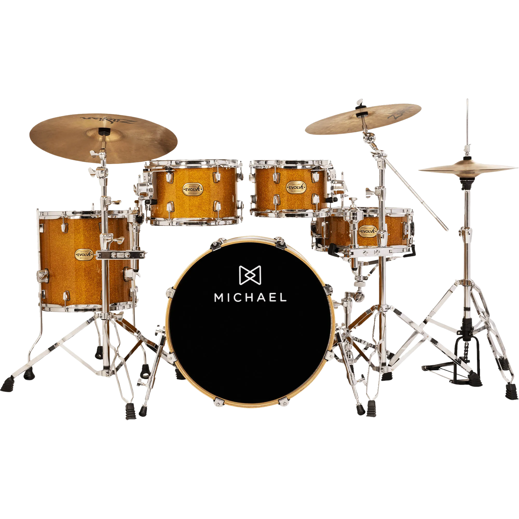 Bateria Acústica Michael Evolve DME620 LGD Lacquer Gold Bumbo 20" Casco Maple Shell Pack