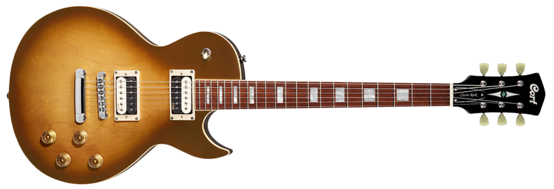 Guitarra Cort CR300 ATB Aged Vintage Burst HH com EMG RetroActive FAT55 Ponte Tune-O-Matic e Braço Set-Neck