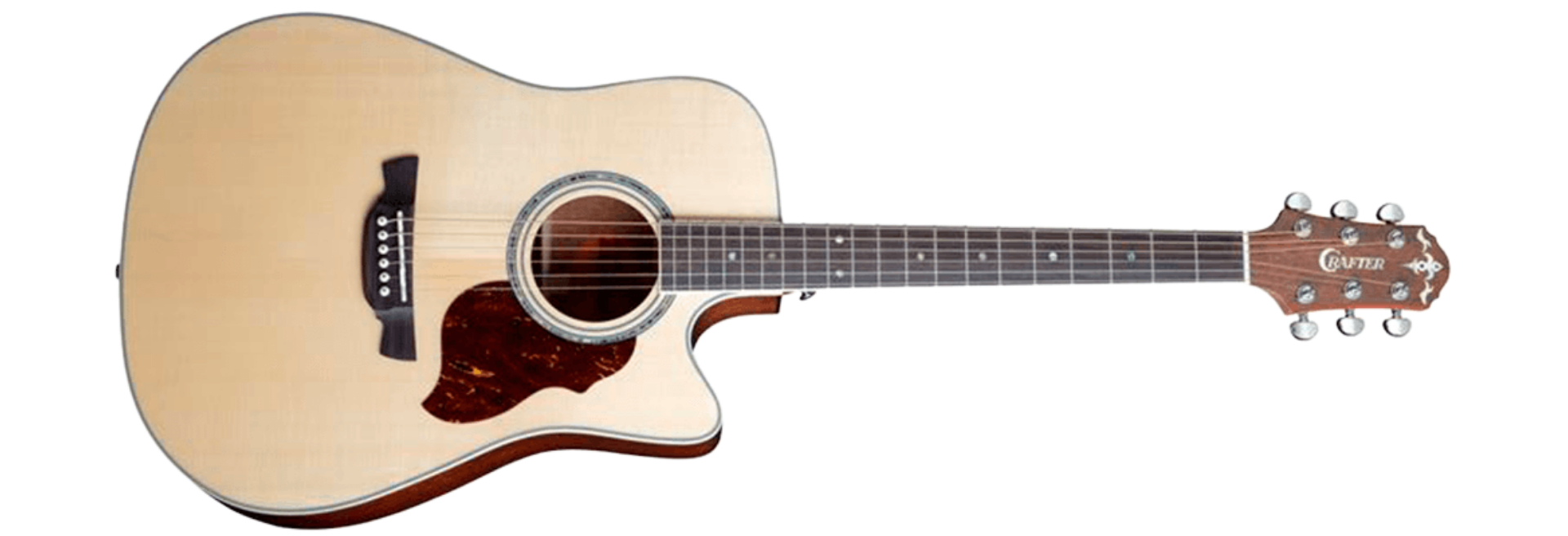 Violão Eletroacústico Aço Crafter Folk Cutaway Natural Equalizador Plataforma TV Gold Tampo em Spruce e Cutaway Dreadnought