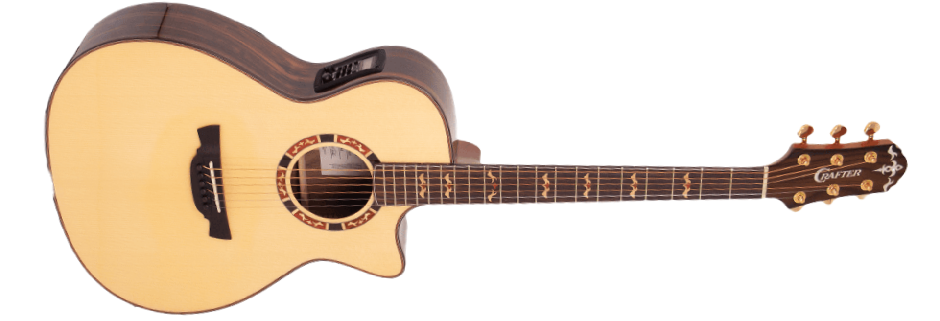 Violão Eletroacústico Aço Crafter Orchestra Cutaway T Solid Spruce Natural Tampo Spruce Sólido Fundo e Lateral Ébano EQ LR-T NX Gold 22CE
