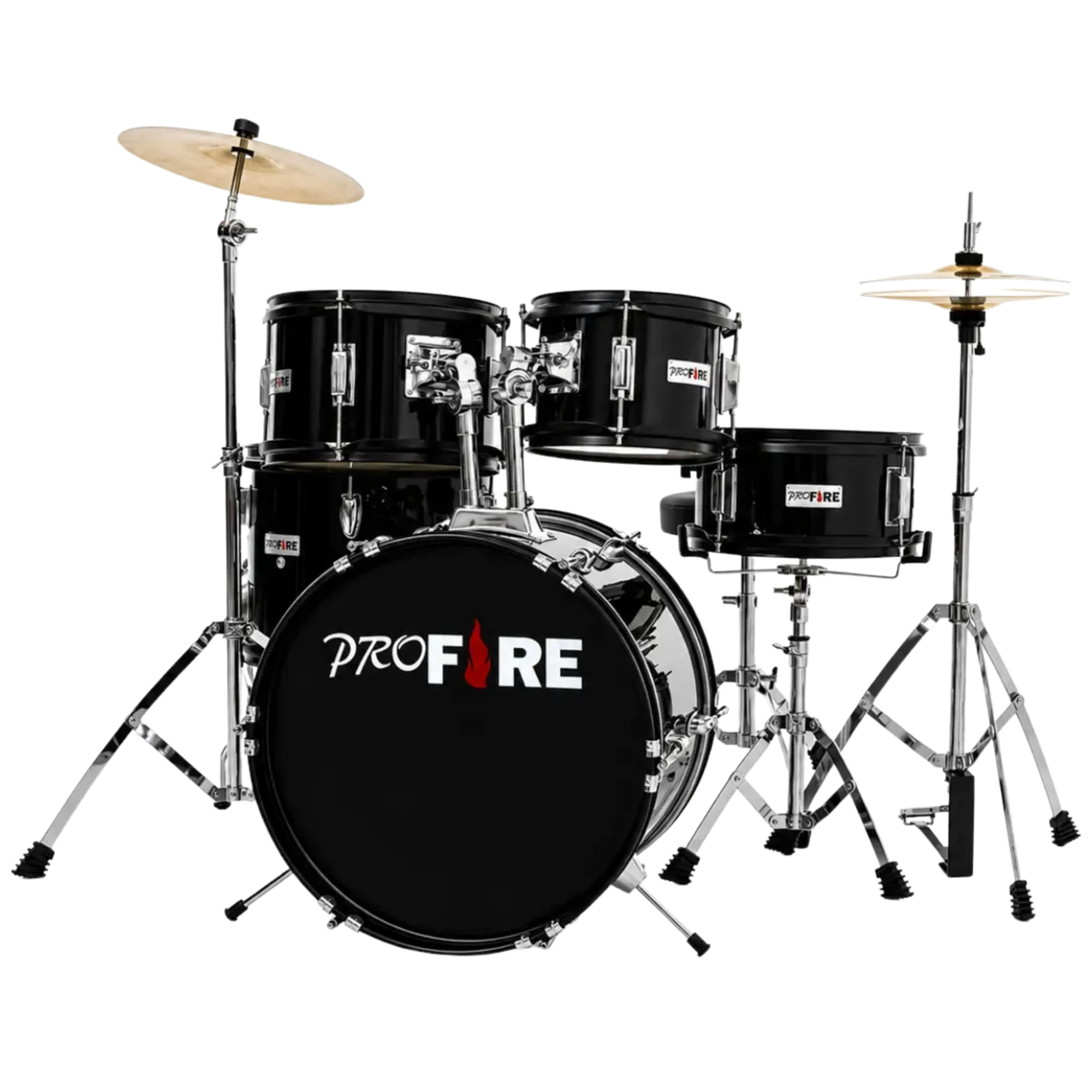 Bateria Acústica Zelmer Pro Fire Profissional Juvenil Completa Bumbo 16" com Kit de Tambores e Ferragens