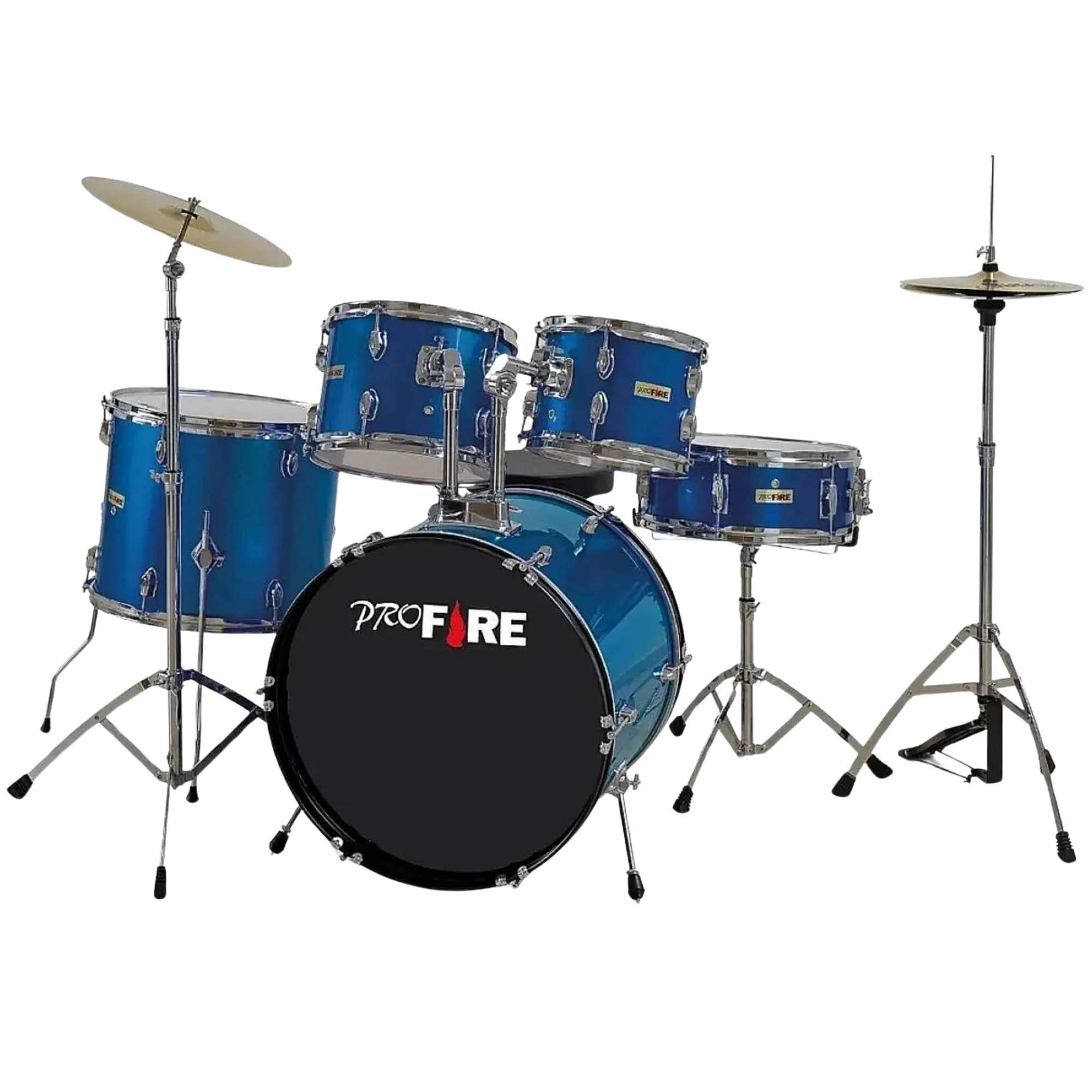Bateria Acústica Pro Fire Juvenil 5 Peças Bumbo 16" Azul Acetinado com Casco Poplar e Ferragens Cromadas