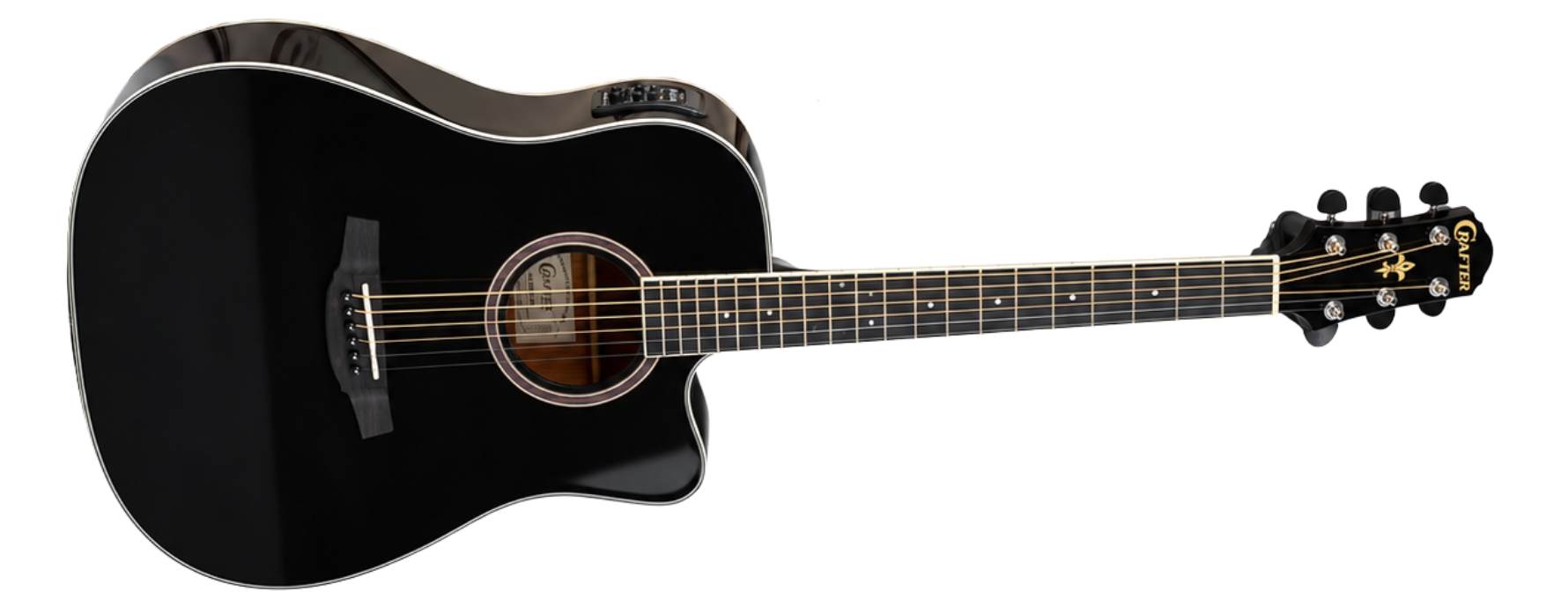Violão Eletroacústico Aço Crafter HD-250CE/BK Black Folk Cutaway com Equalizador PL-T NV Gold e Bag