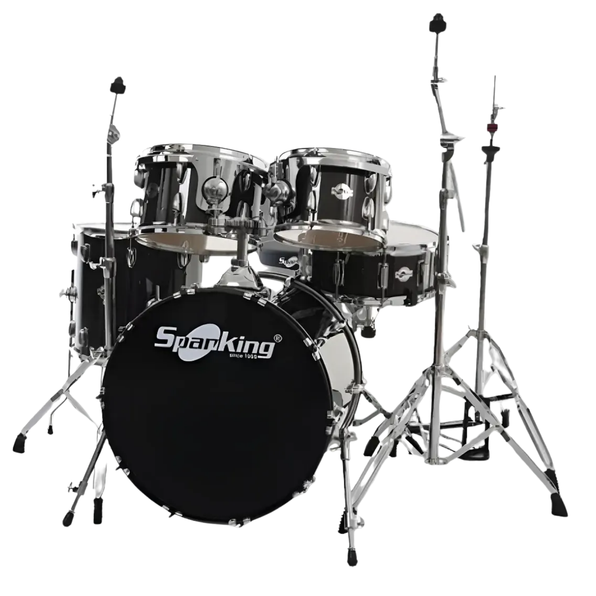 Bateria Acústica Spanking Completa Black Sparkle Bumbo 20” com Ferragens Cromadas