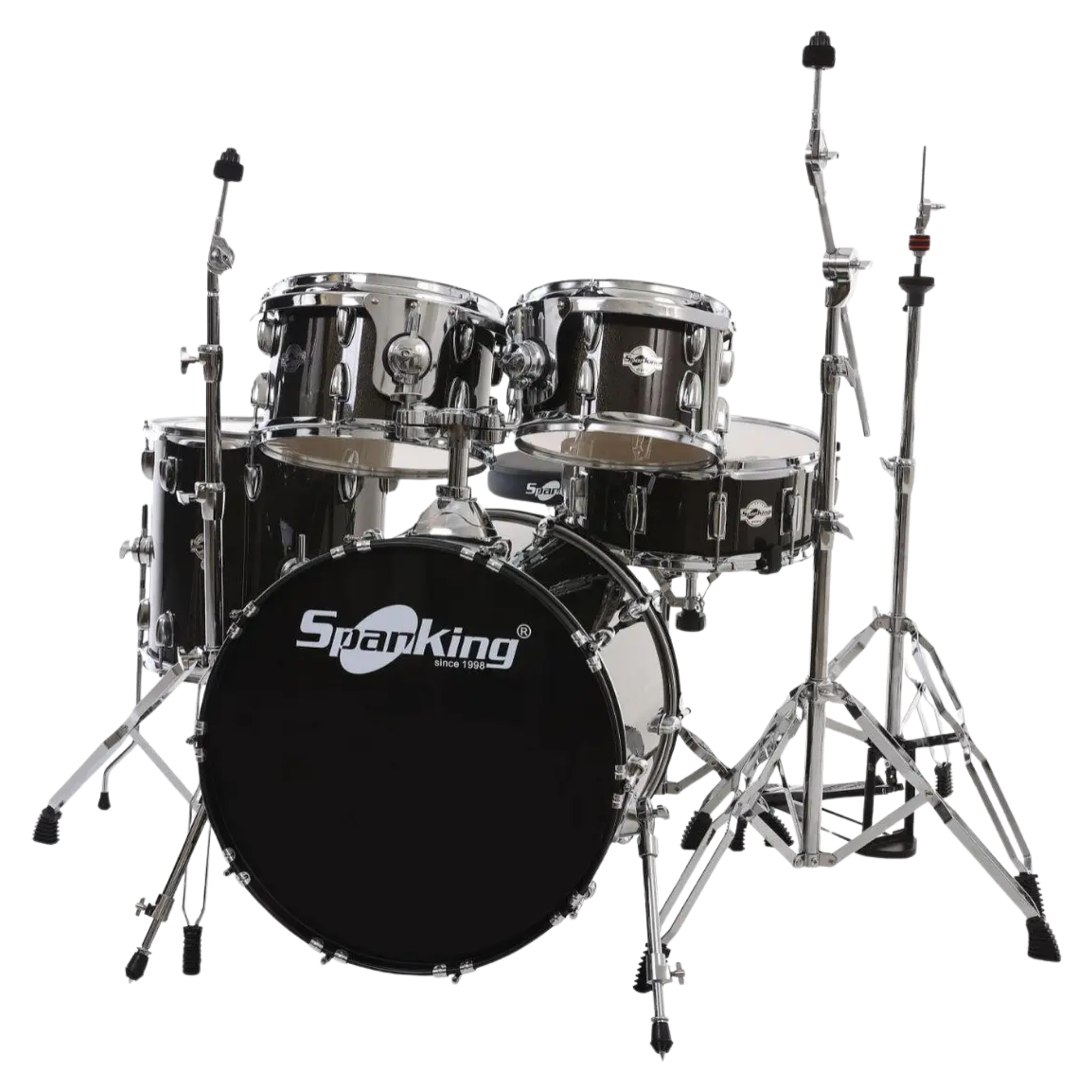 Bateria Acústica Spanking 22” Black Sparkle Completa com Banco e Ferragens Cromadas