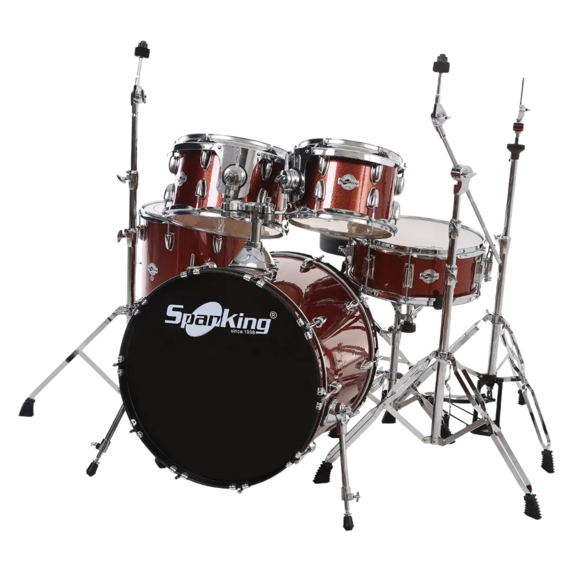 Bateria Acústica Spanking Drum Orange Sparkle Bumbo 20” Completa com Ferragens Cromadas