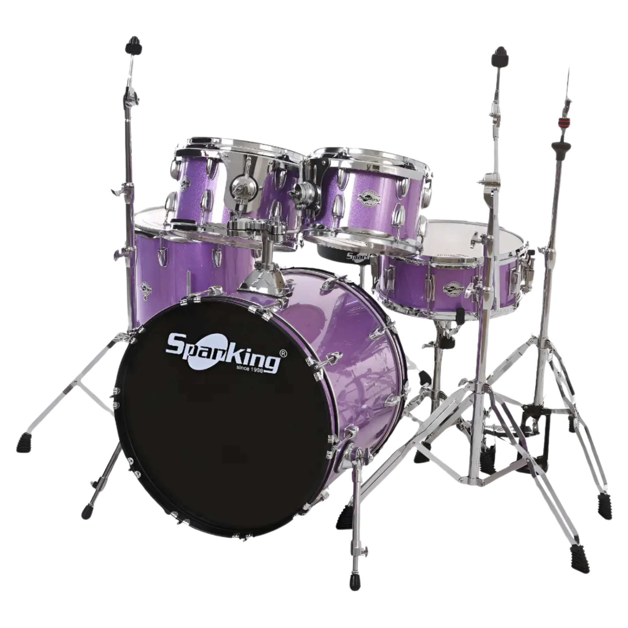 Bateria Acústica Spanking Profissional Drum Purple Sparkle Bumbo 22” Lilás Completa Ferragens Cromadas