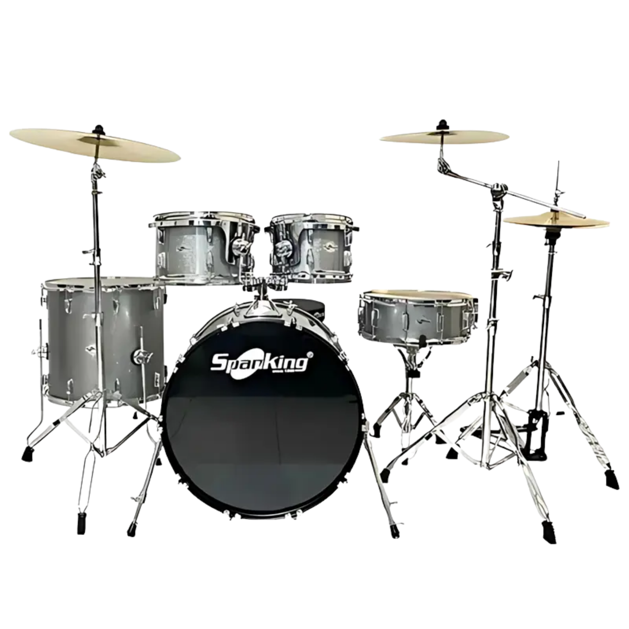 Bateria Acústica Spanking Drum Silver Sparkle Bumbo 20” Completa e Ferragens Cromadas