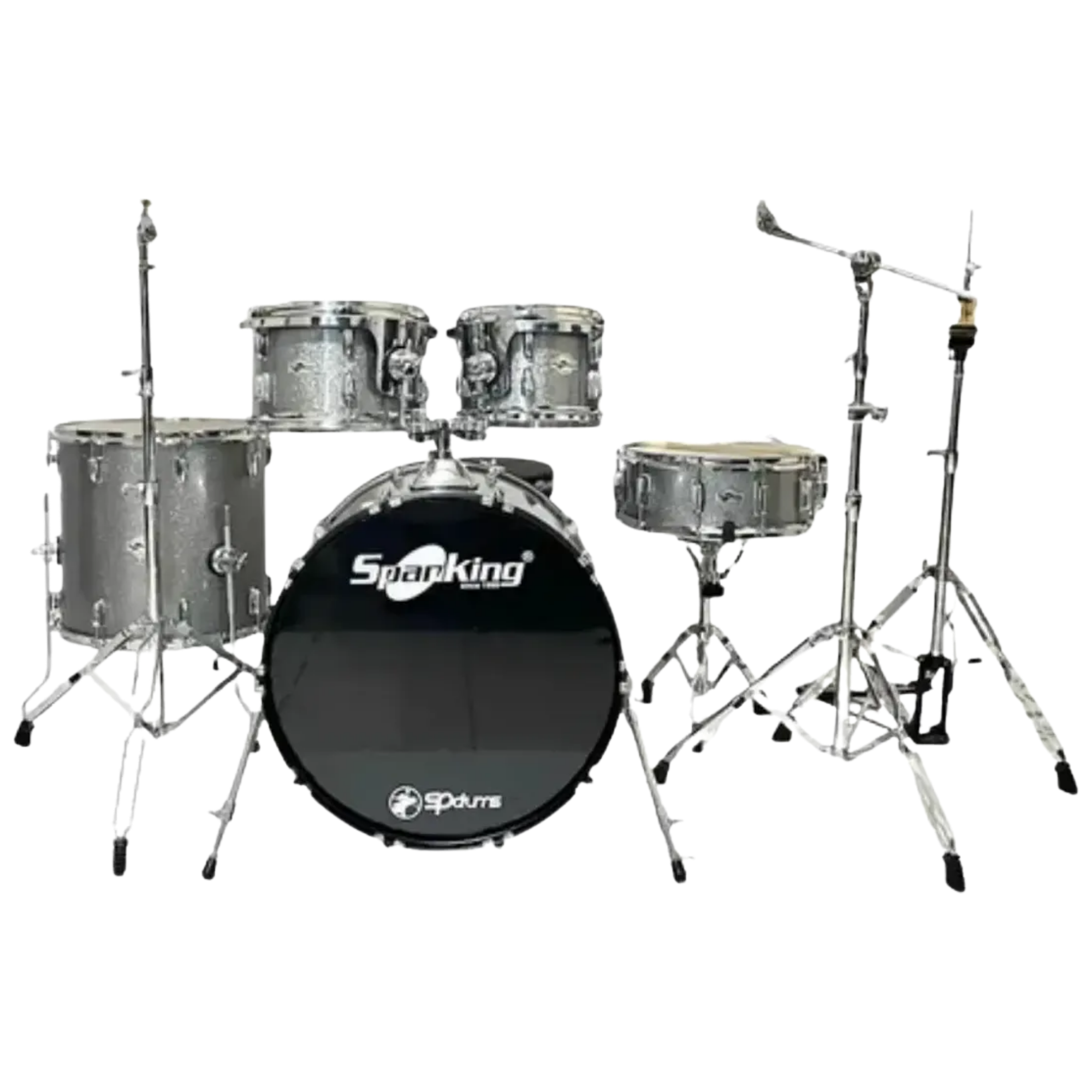 Bateria Acústica Spanking Drum Silver Sparkle Bumbo 22” Completa com Banco e Ferragens Cromadas