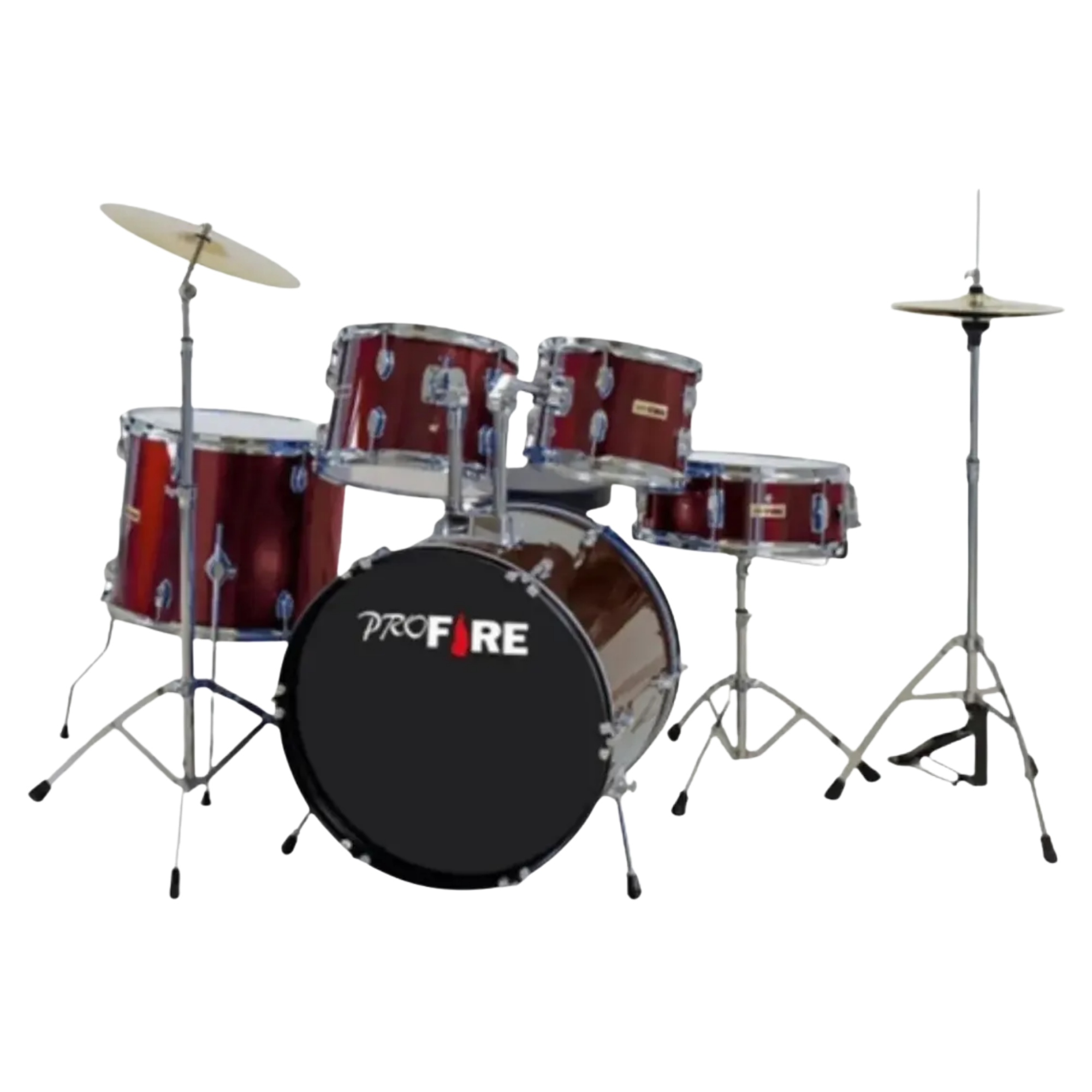 Bateria Acústica Pro Fire Bumbo 20” Red Vermelha Completa com Ferragens Cromadas