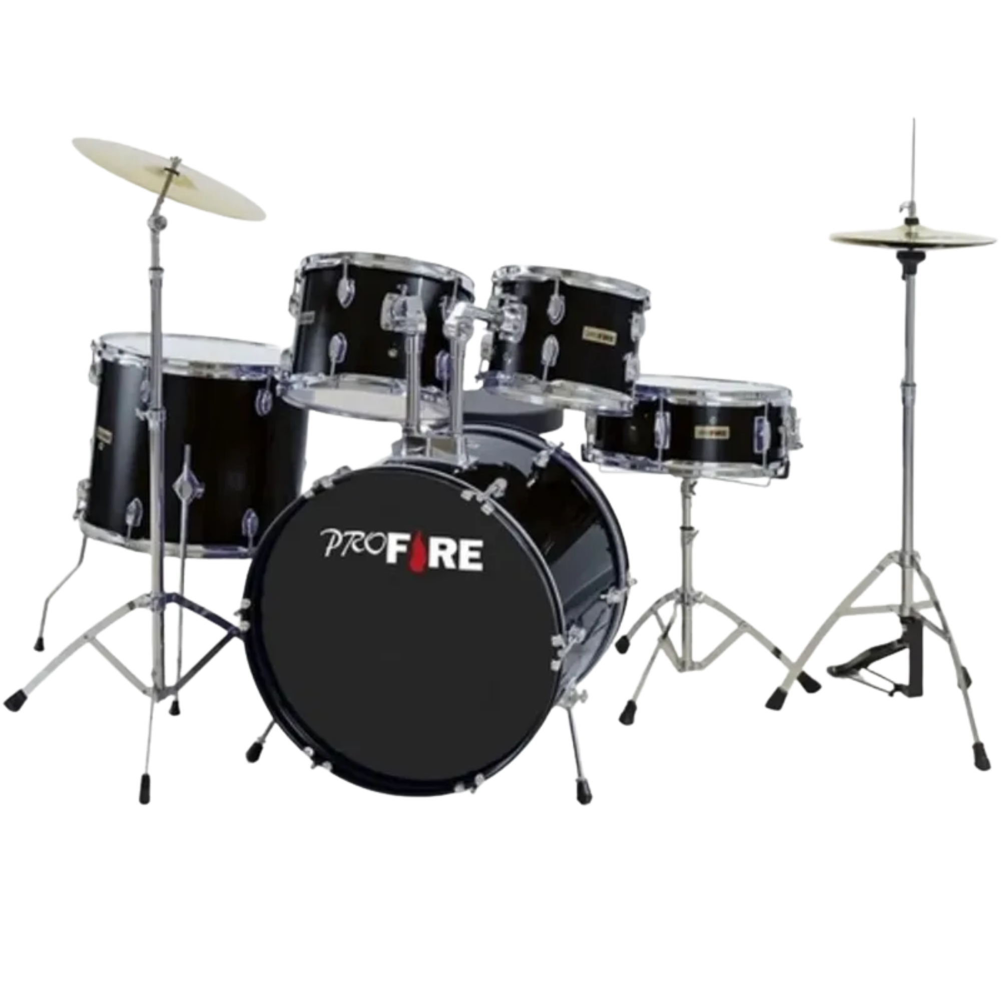 Bateria Acústica Pro Fire Bumbo 20” BK Black Completa com Ferragens Cromadas