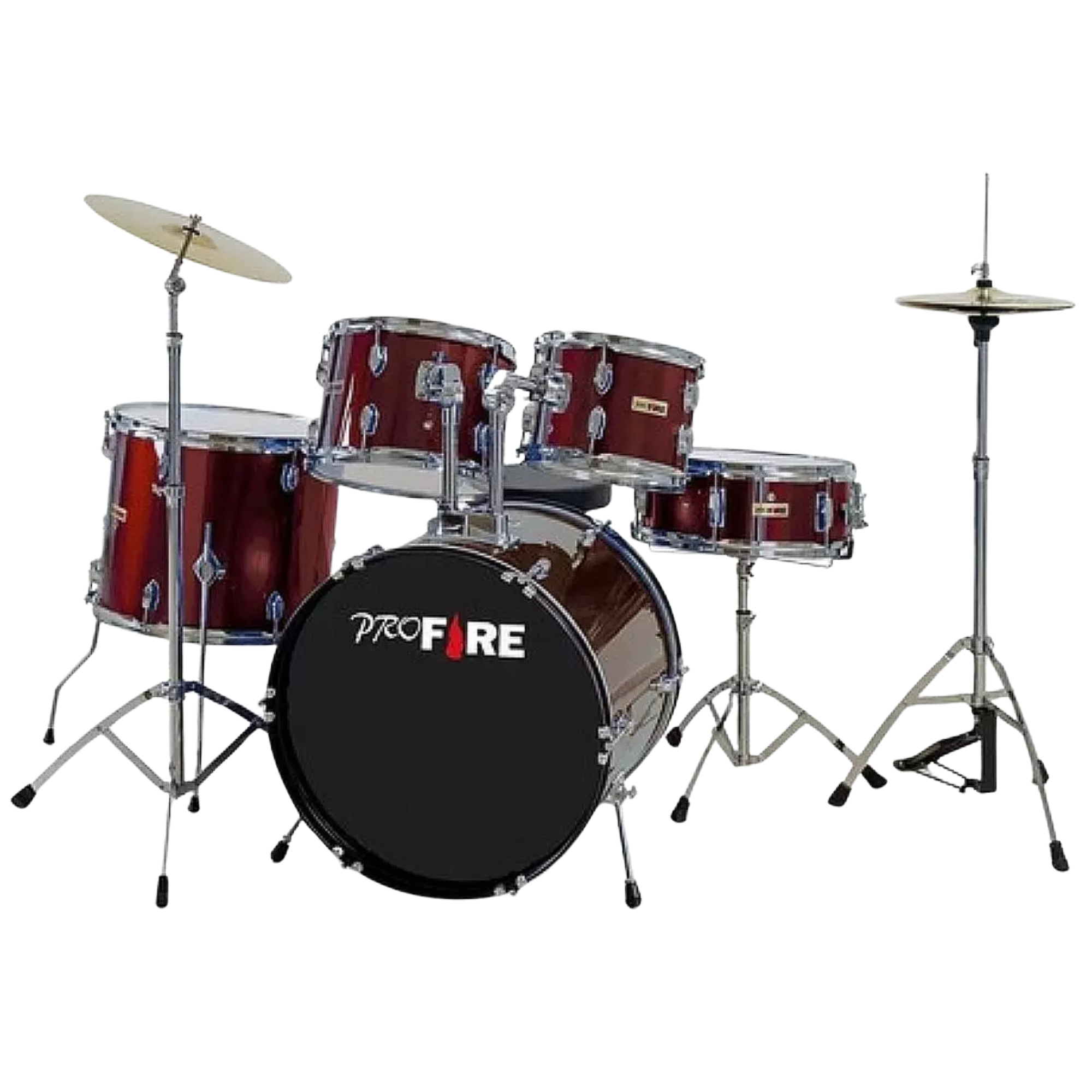 Bateria Acústica Zellmer Pro Fire Bumbo 20” RW Red Wine Completa com Ferragens Cromadas