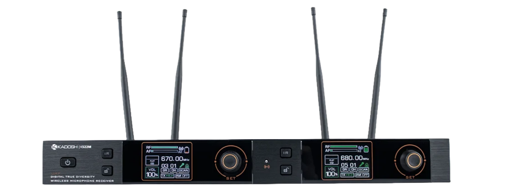 Sistema de Microfone Sem Fio Duplo Kadosh K522C UHF Cardioide True Diversity com Display OLED