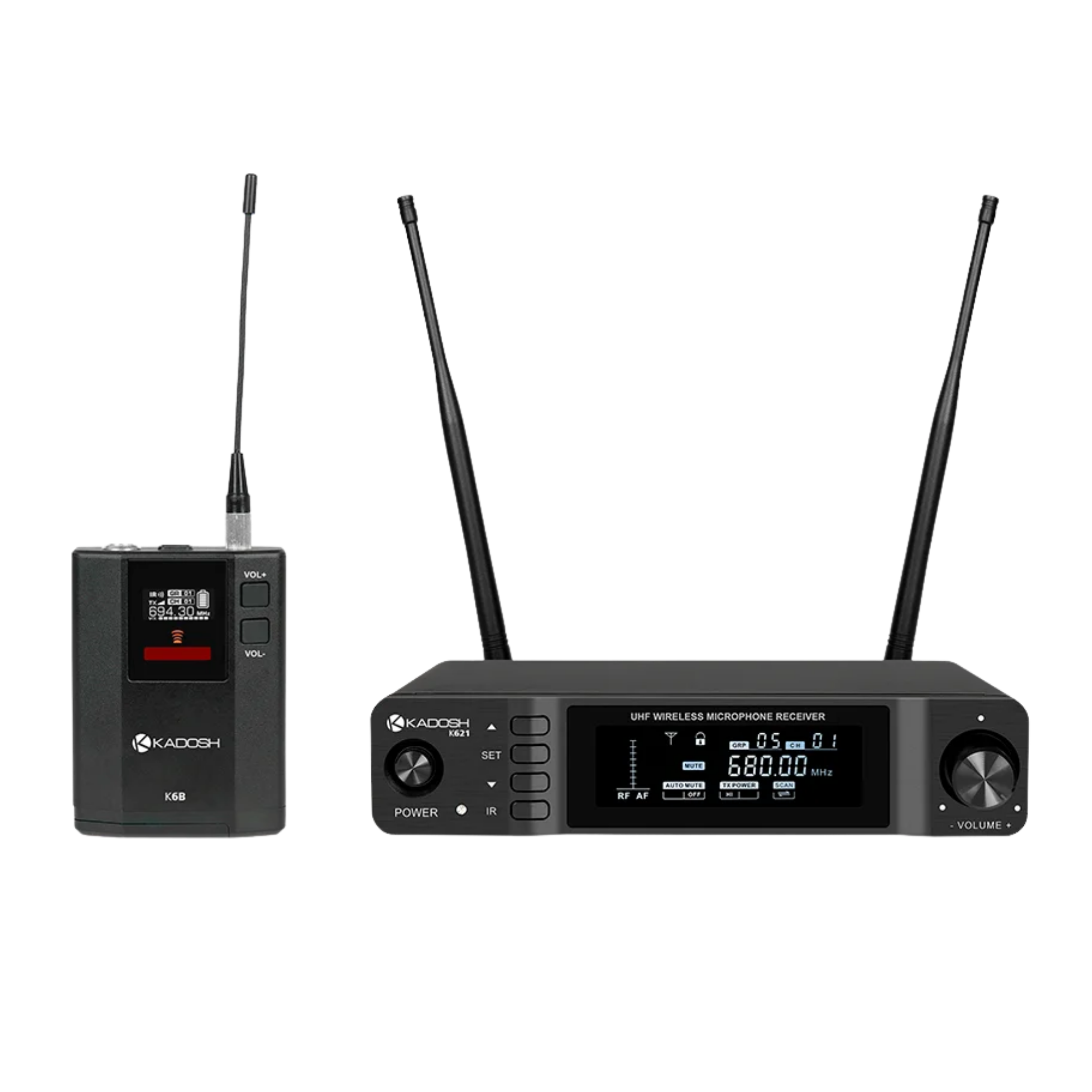 Microfone Sem Fio Kadosh K621H UHF Digital 24-bit/48kHz com Varredura Automática até 80m