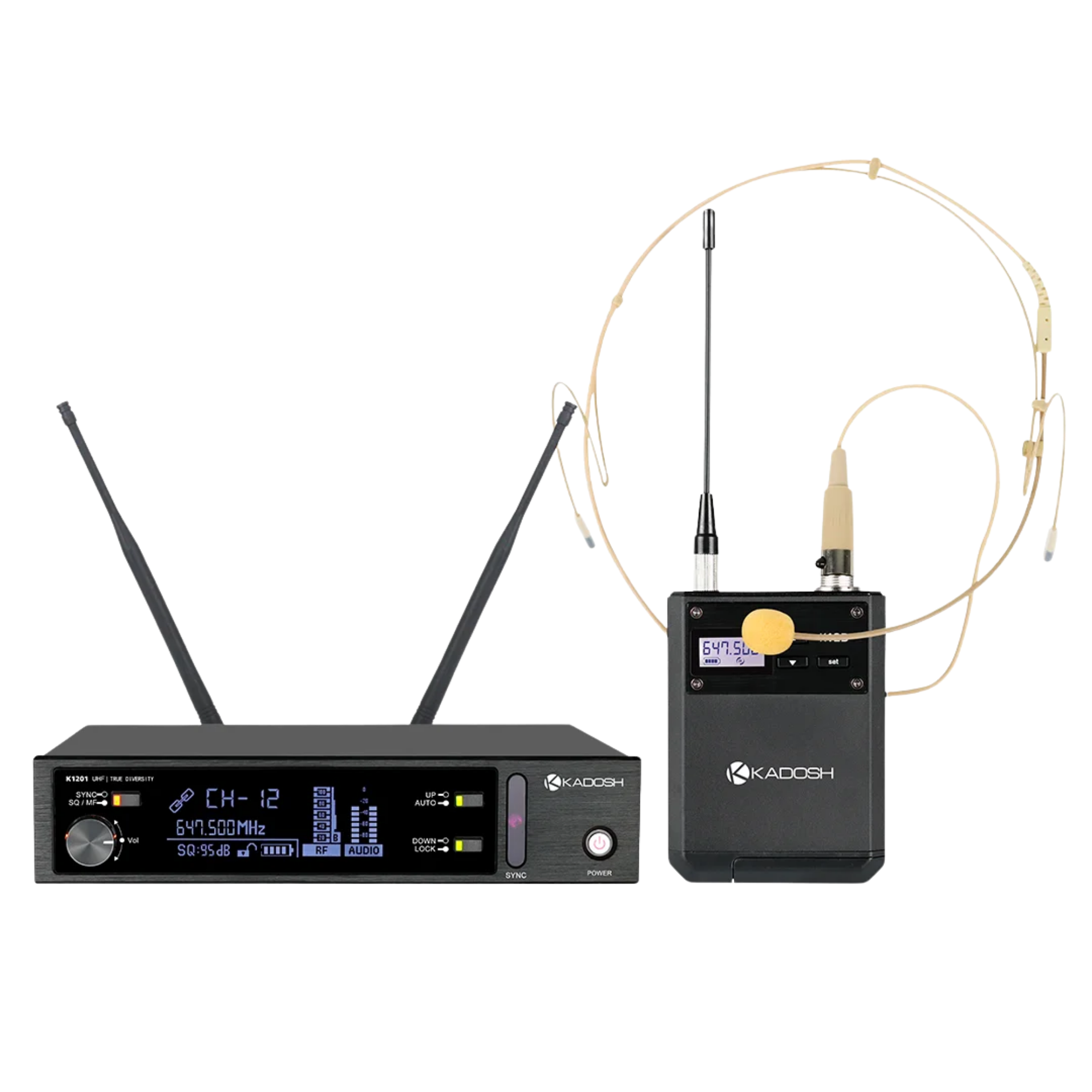 Sistema de Microfone Sem Fio Duplo Kadosh K1201H UHF com 2 Microfones de Mão True Diversity